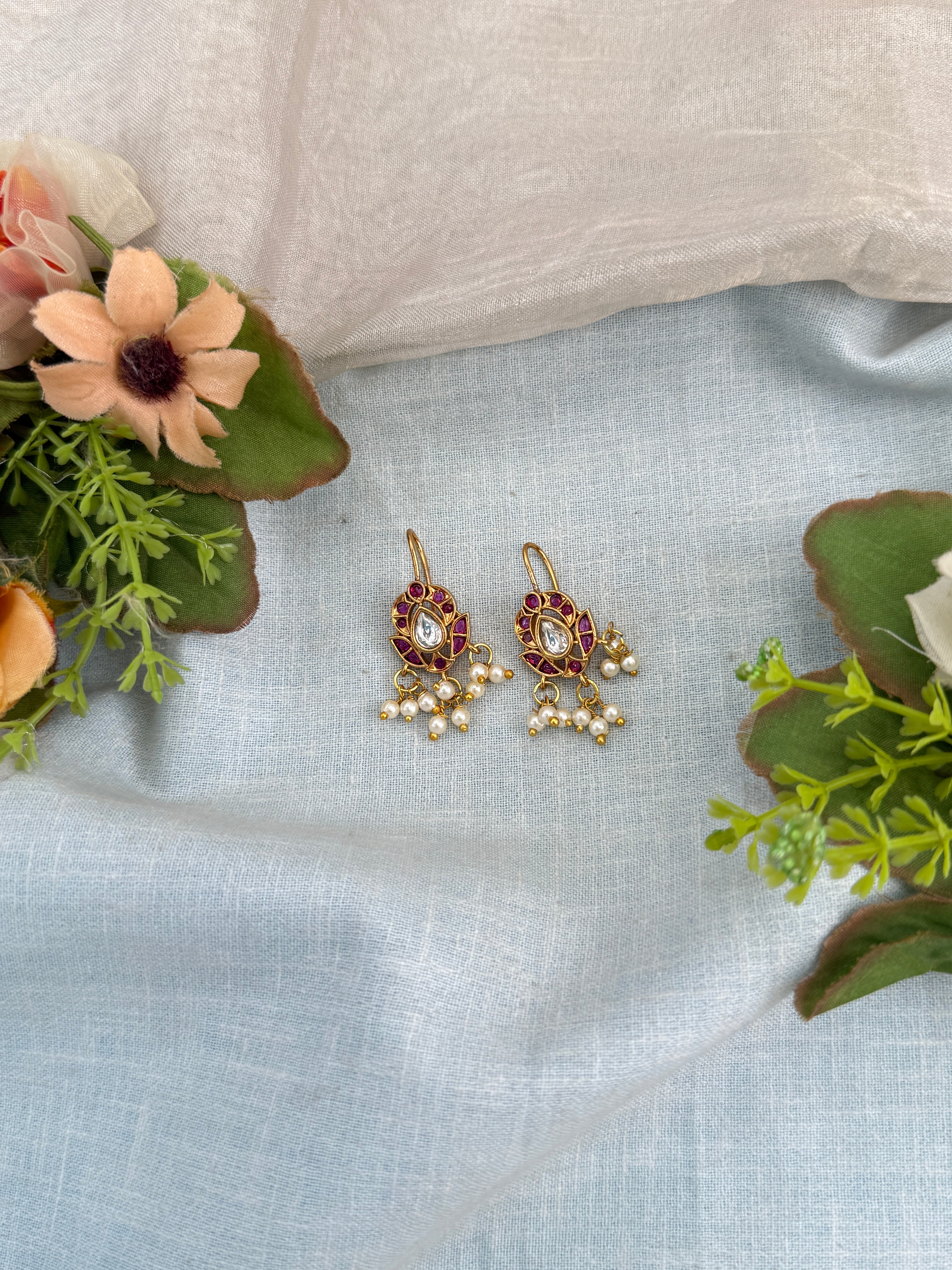 Antique Earrings, Bridal antique Kundan earrings, Antique kundan Jhumka