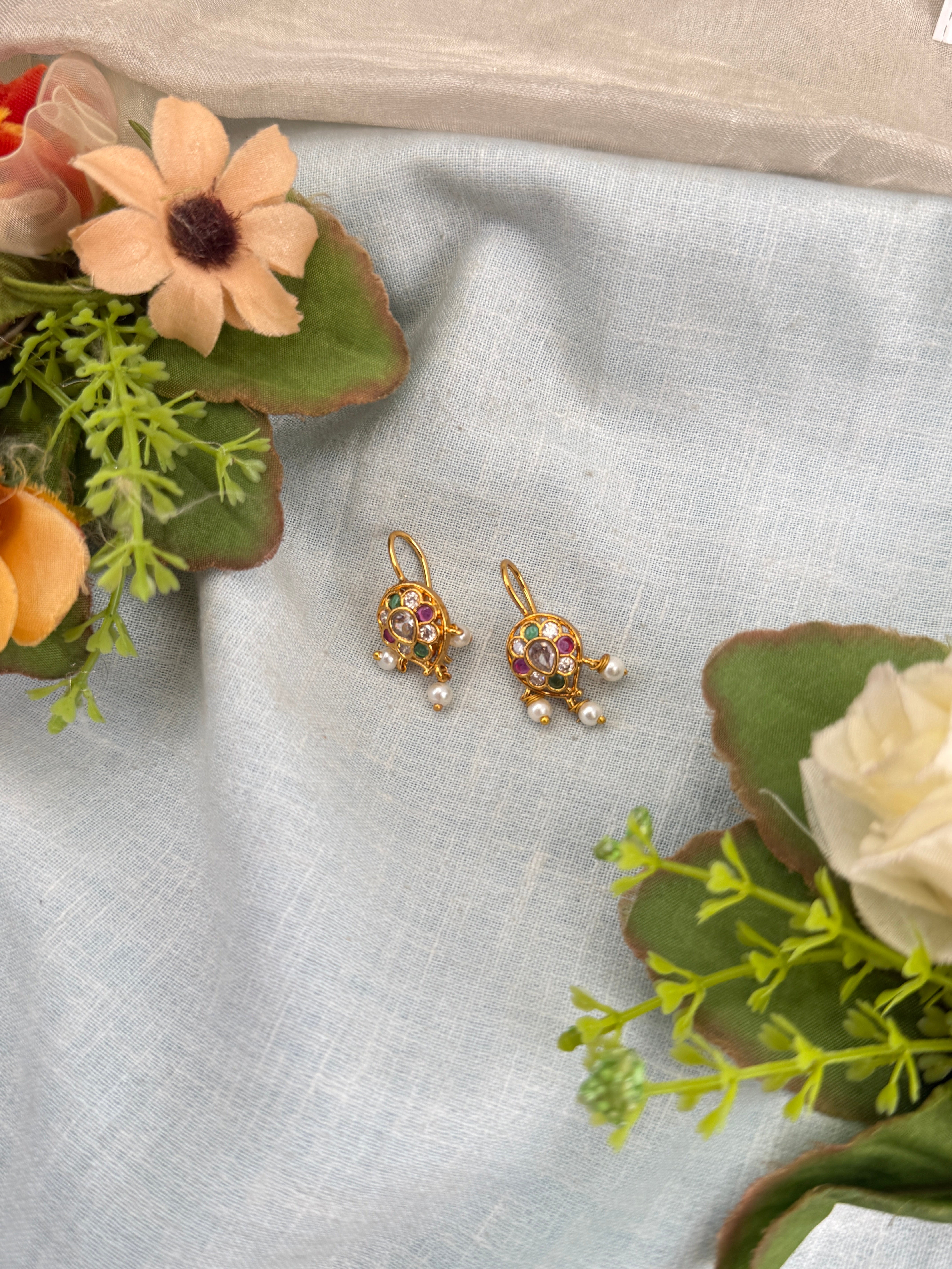 Antique Earrings, Bridal antique Kundan earrings, Antique kundan Jhumka