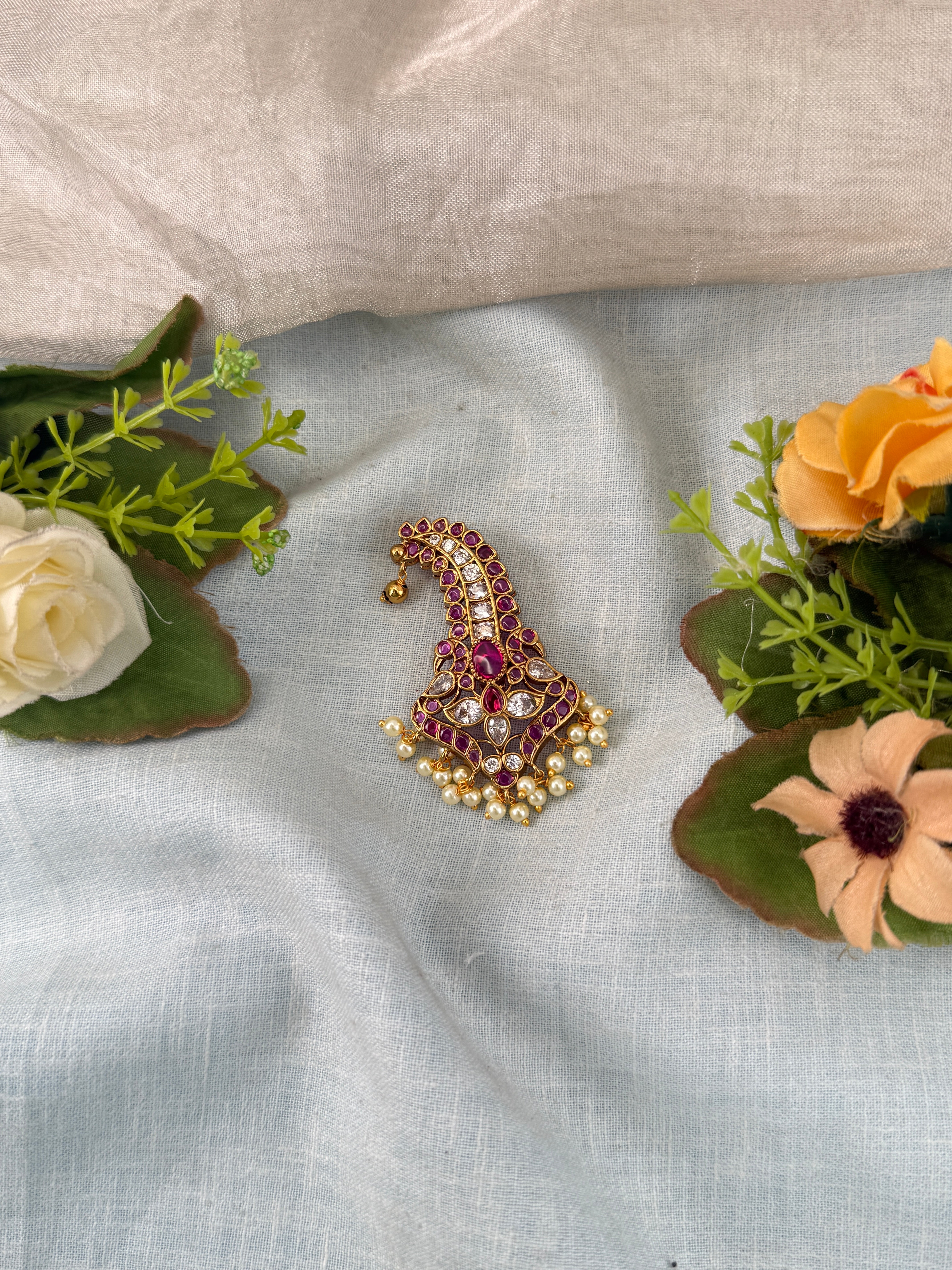 Traditional Gold Jade Kuchu– South Indian Bridal Hair Accessory, Jade Kuch, hair choti