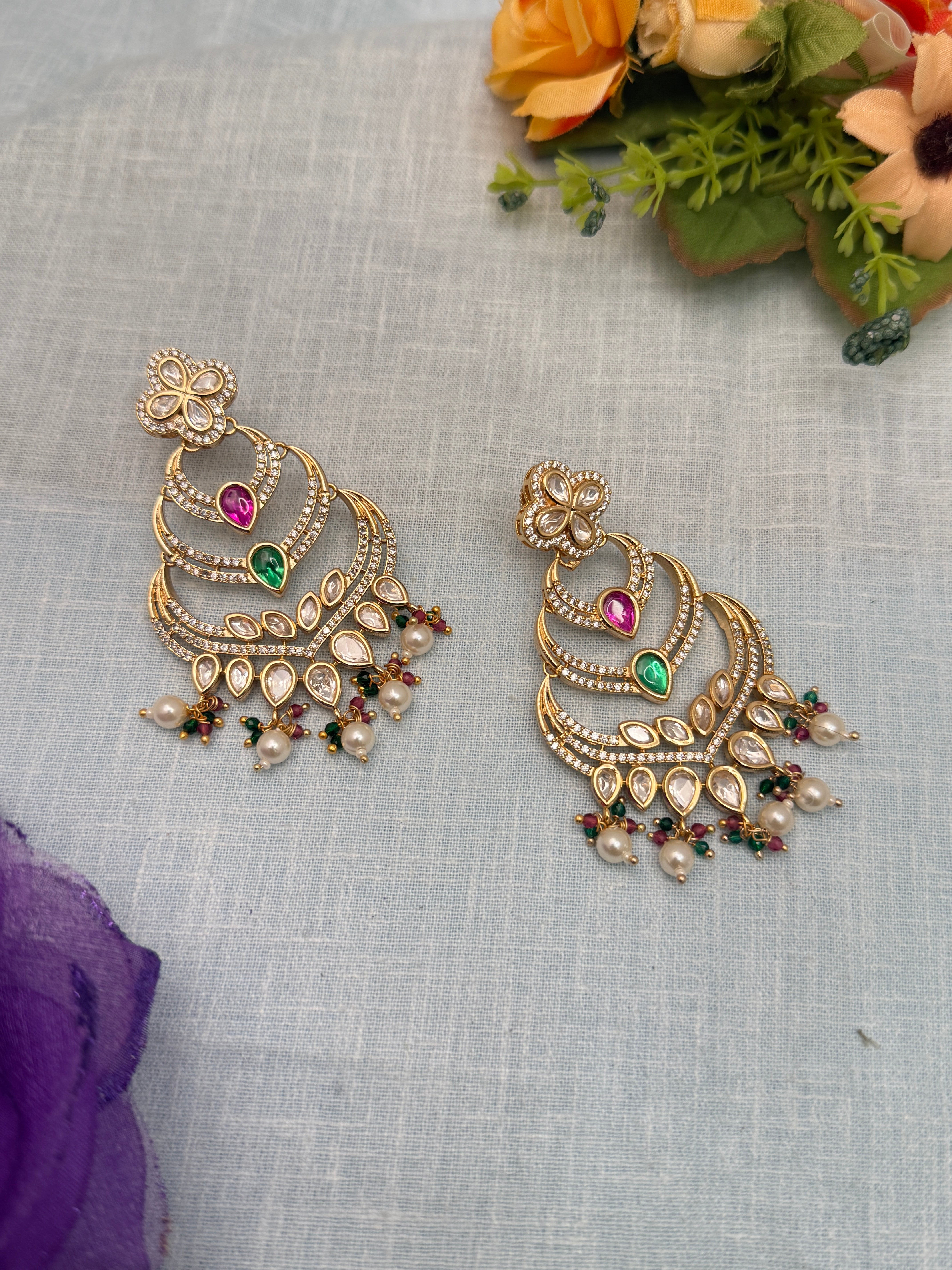Antique Earrings, Bridal antique Kundan earrings, Antique kundan Jhumka
