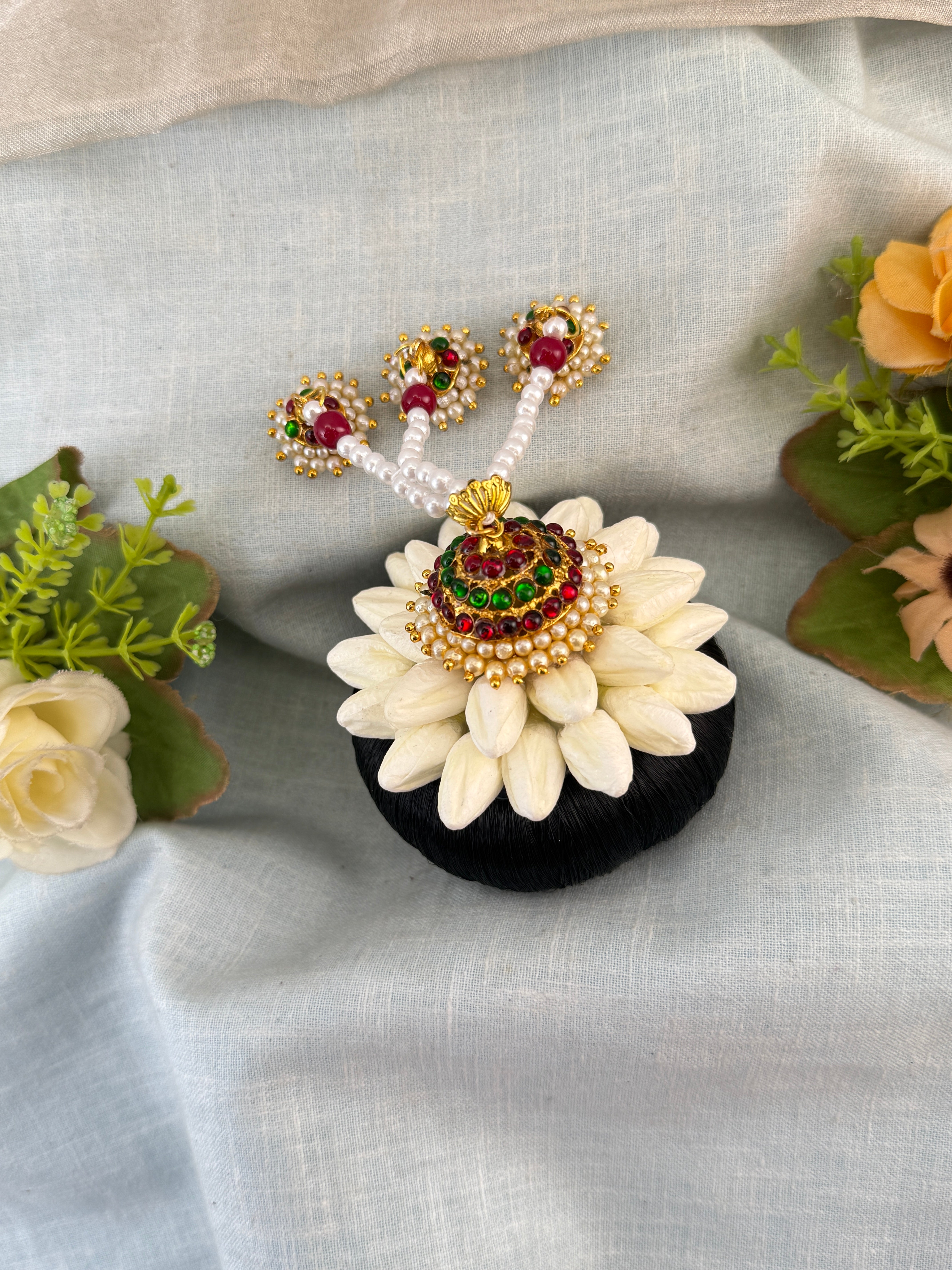 Traditional antique maatal ear chains – South Indian Jhumka ear chains, Ear maatal, jadebille, hair choti