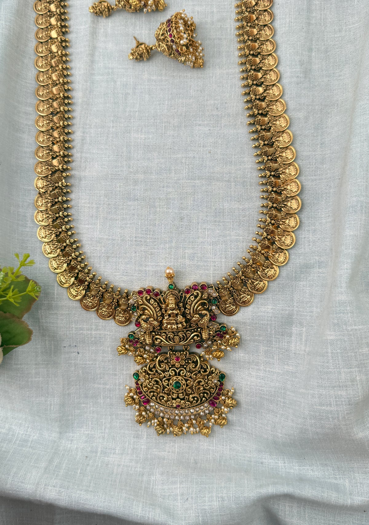Antique Grand Kaasu Necklace Lakshmi Pendant Long Set| N1312