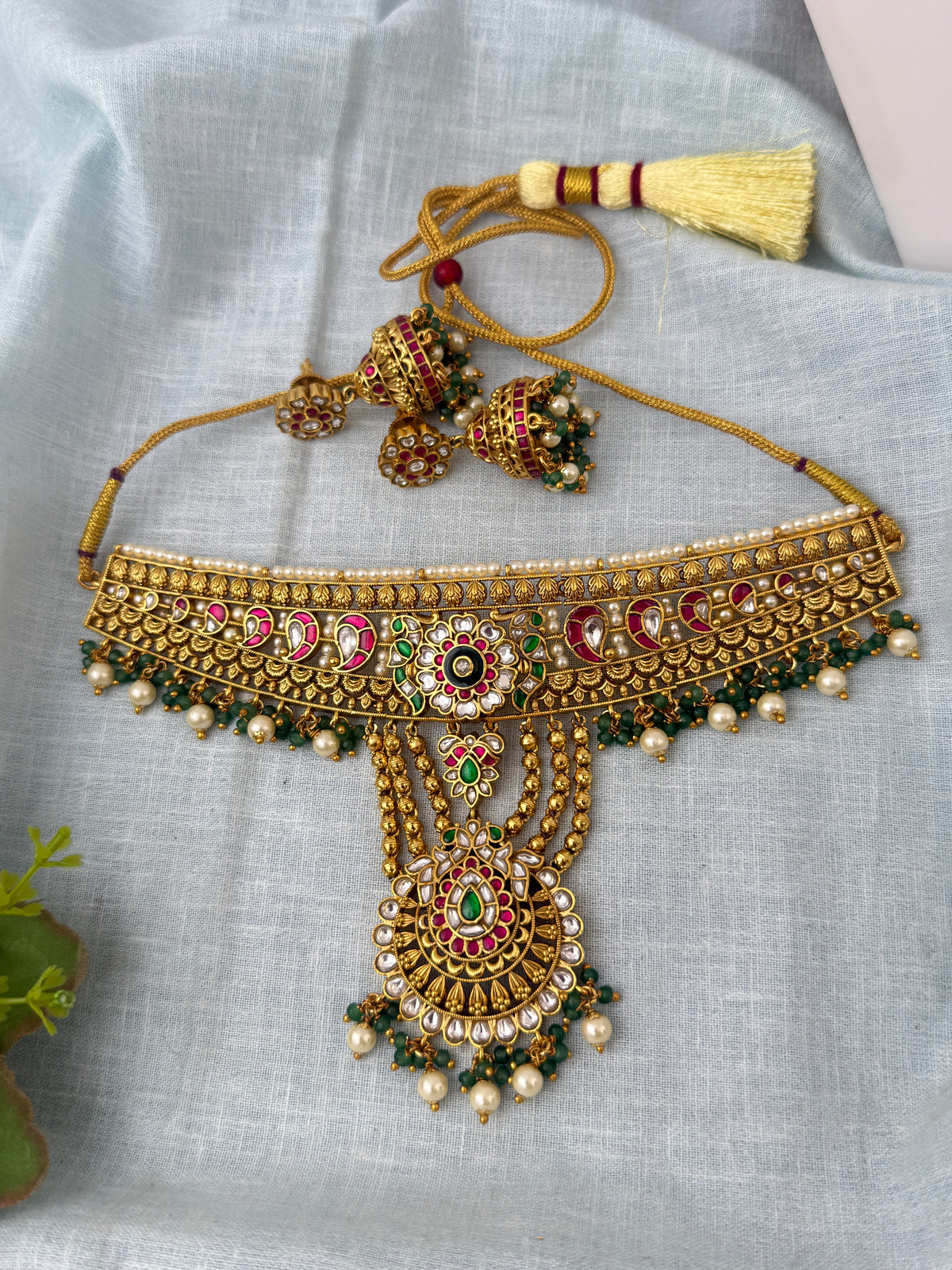 Jadau Kundan Grand Choker Necklace Premium Short Set | N1226