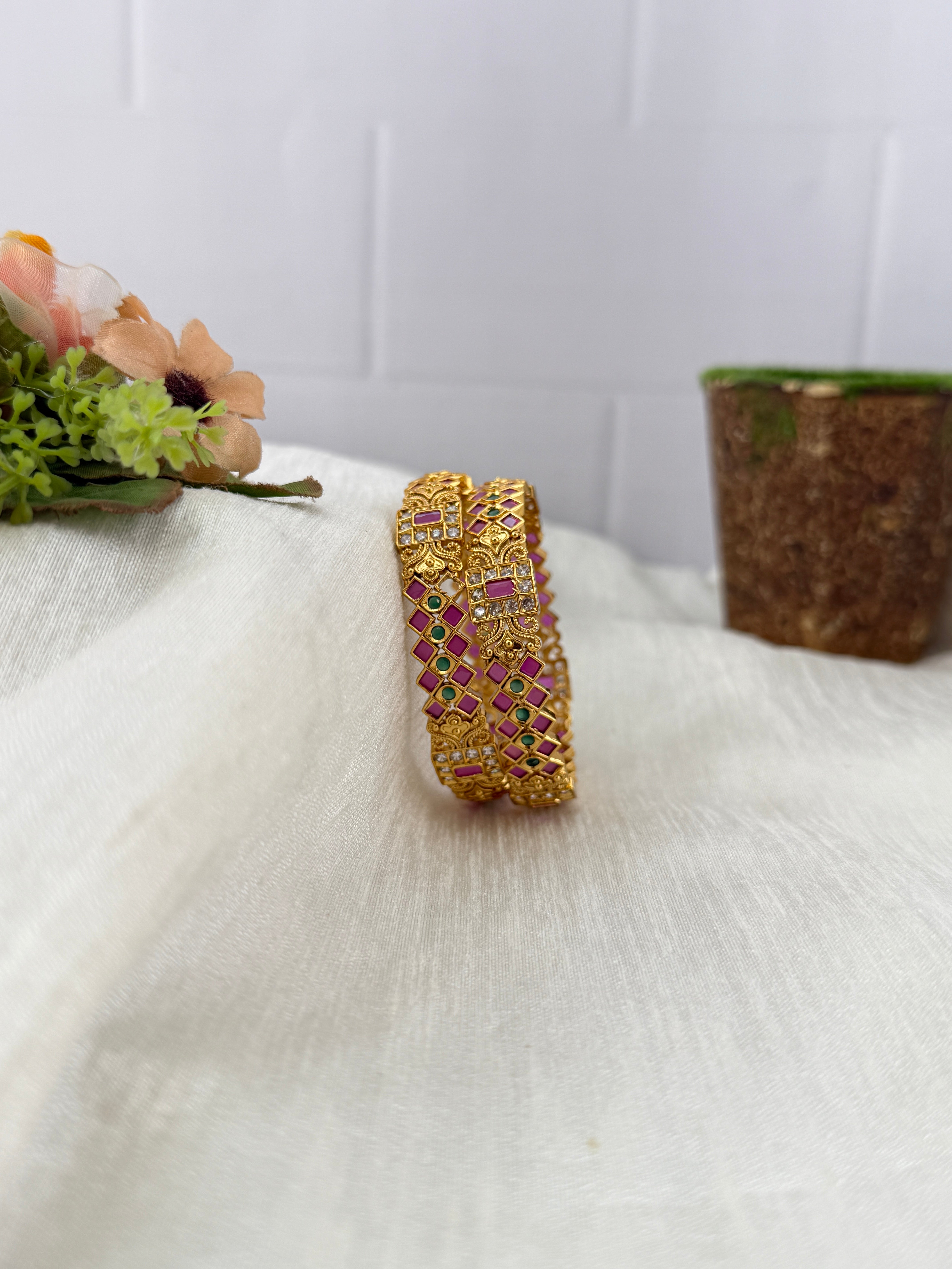 Antique temple style bridal bangles for women by Mahila