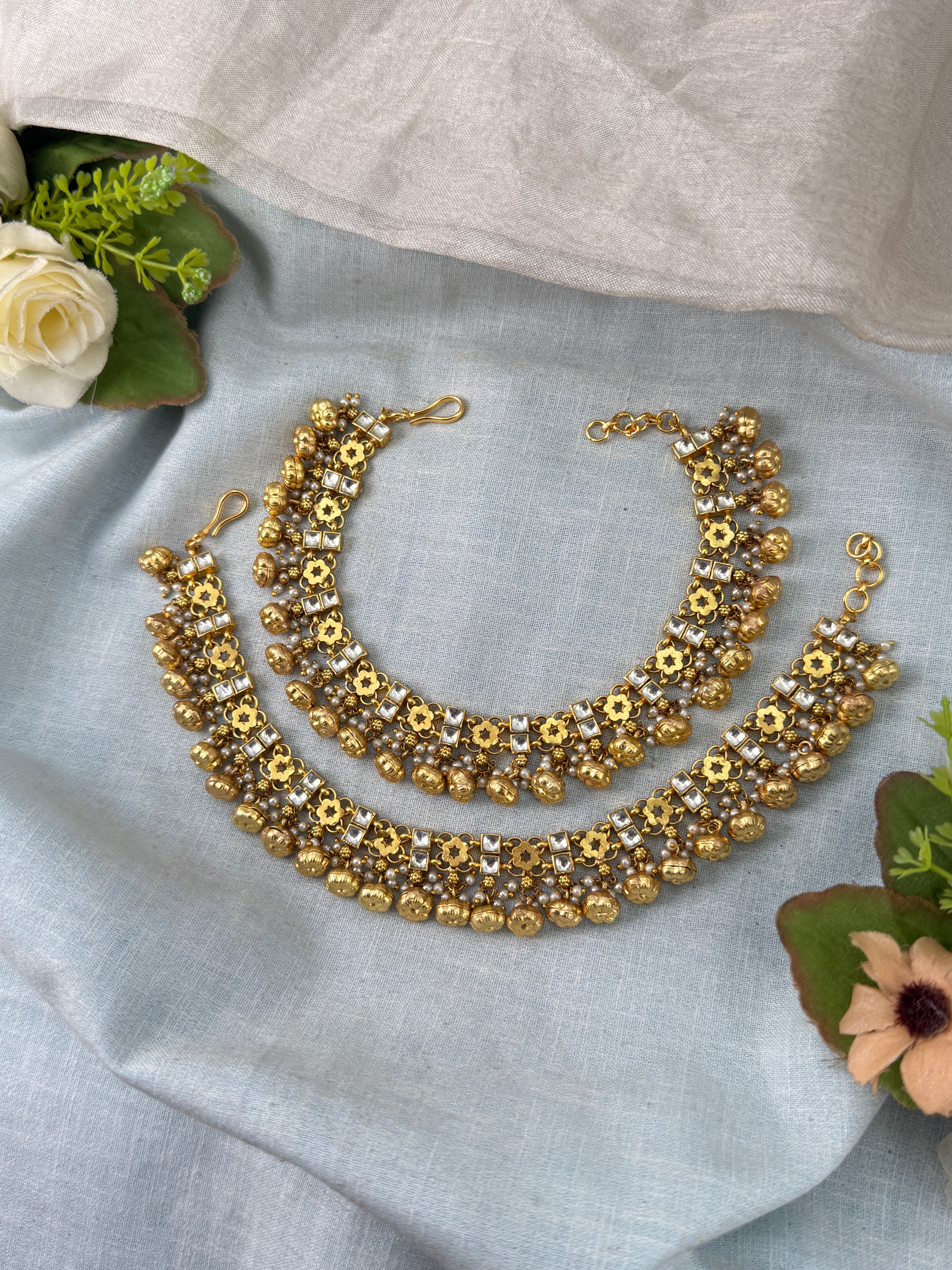 Antique Earrings, Bridal antique Kundan earrings, Antique kundan Jhumka