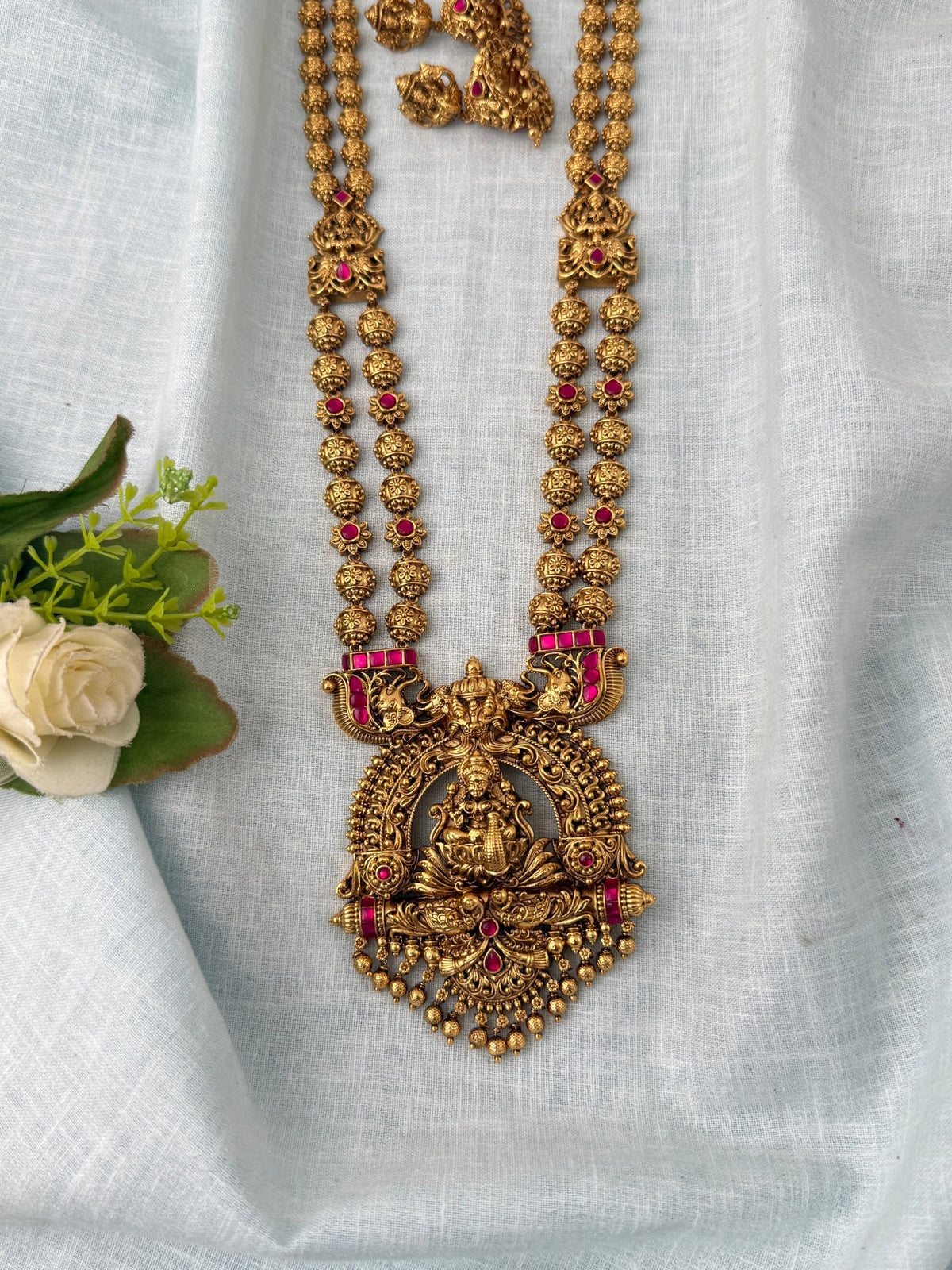 Antique Beads Beads Layered Necklace Grand Lakshmi Pendant Luxurious Long Set| N1194 - Mahilas