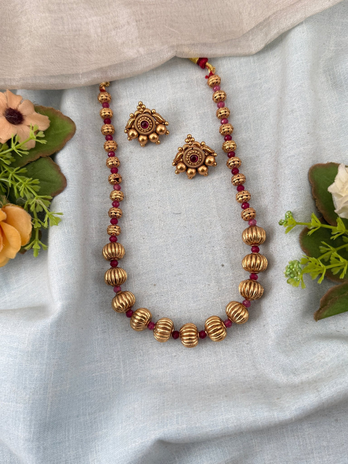 Antique Beads Mid Long Necklace Set | N0188 - Mahilas