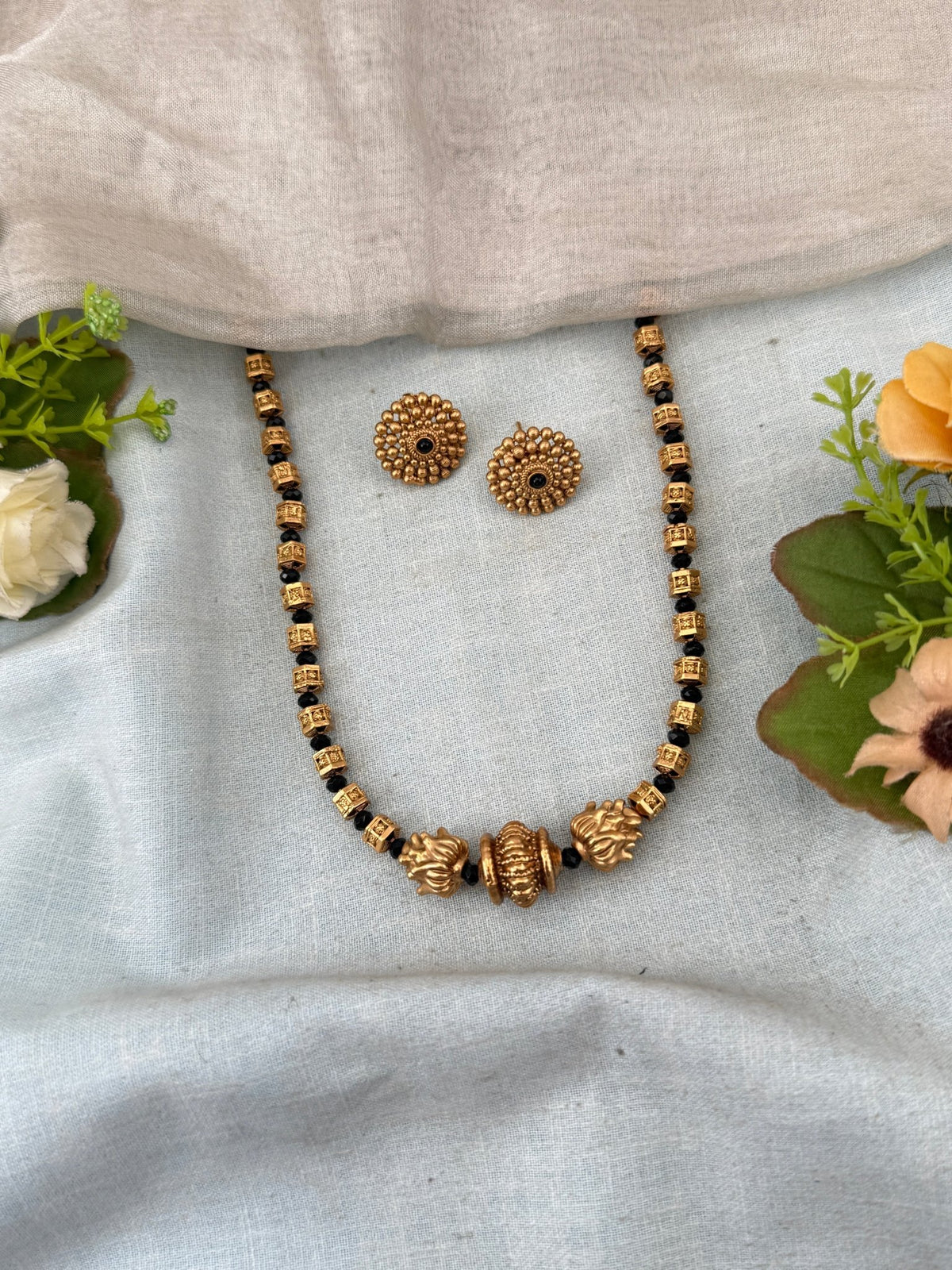 Antique Beads Necklace Mid Long Set | N0172 - Mahilas