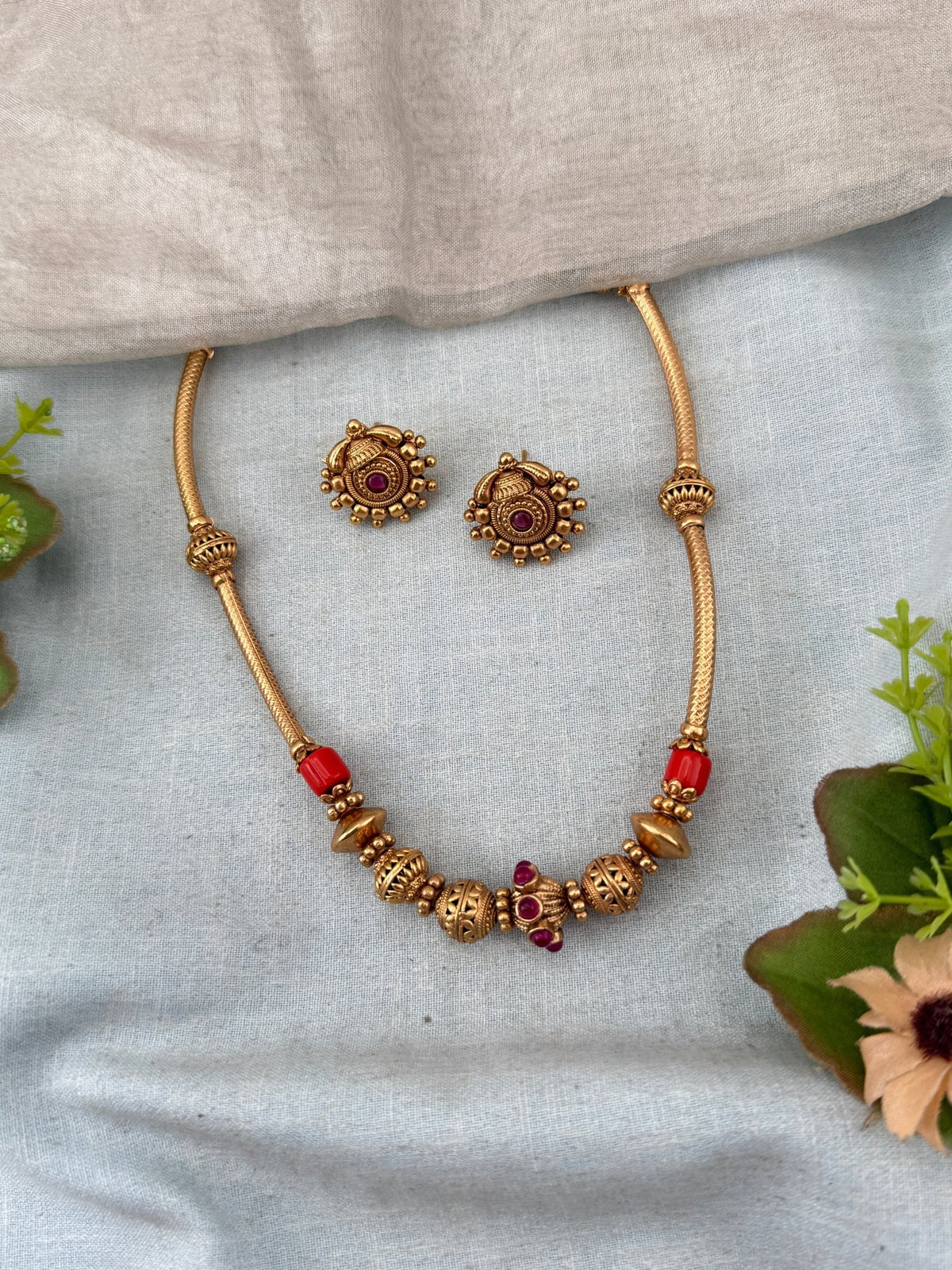 Antique Beads Necklace Set | N0165 - Mahilas