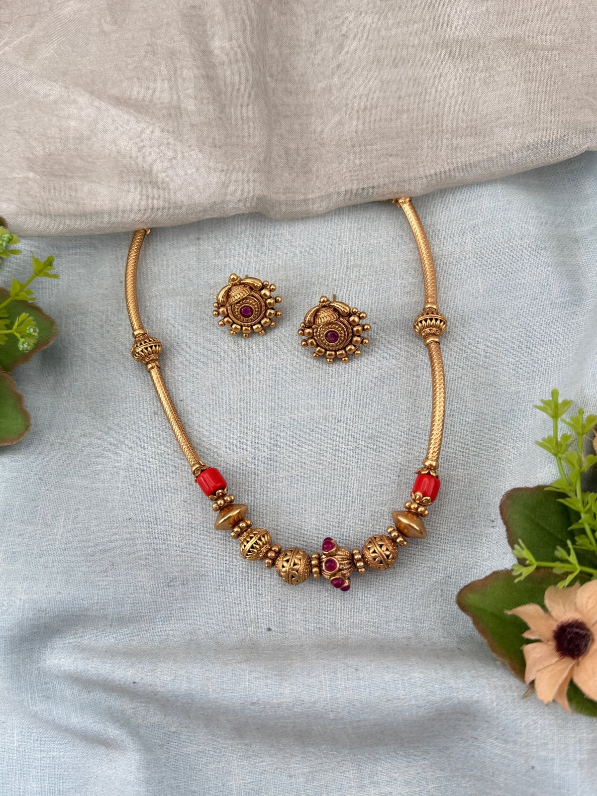 Antique Beads Necklace Set | N0165 - Mahilas