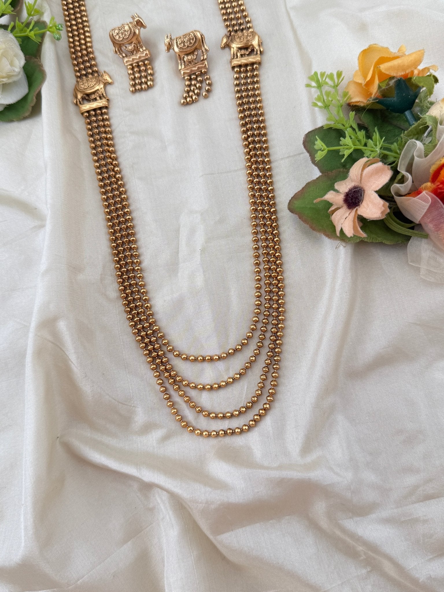 Antique Cow Layered Long Necklace Set | No209 - Mahilas