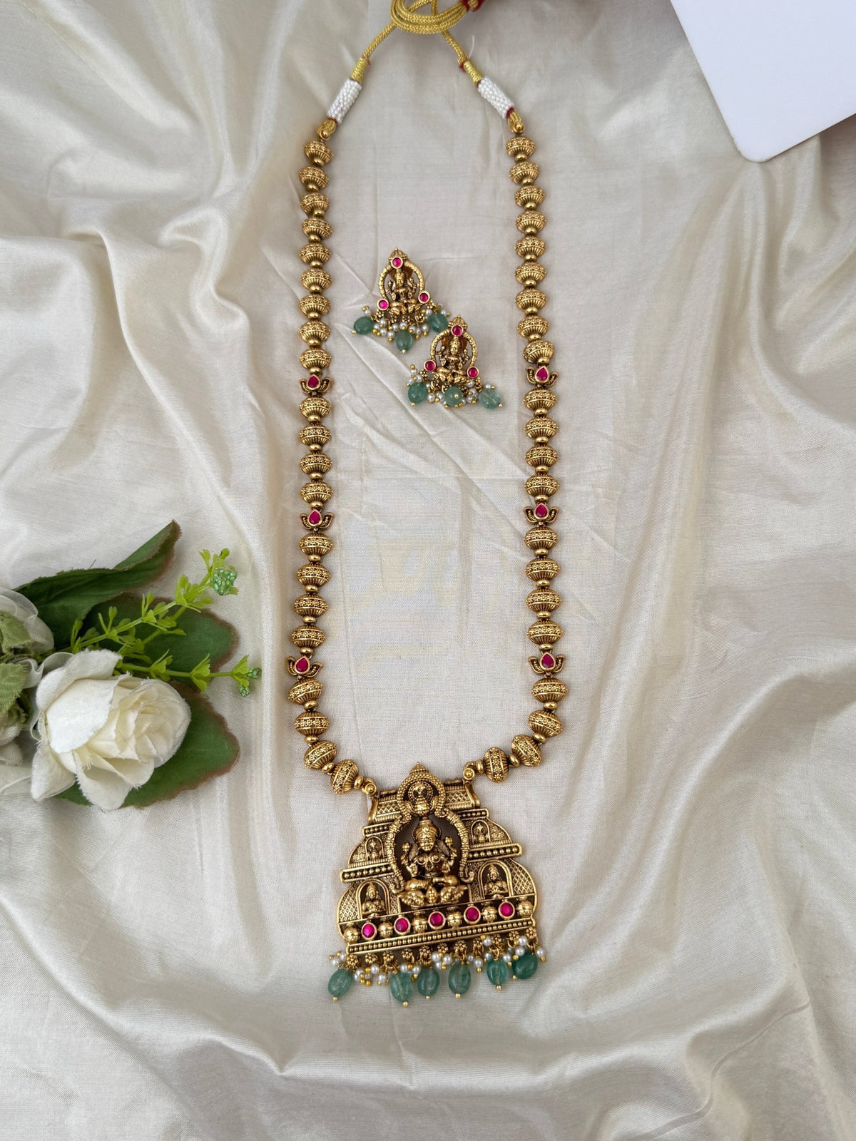Antique Designer Necklace Lakshmi Pendant Long Necklace Set | N0614 - Mahilas