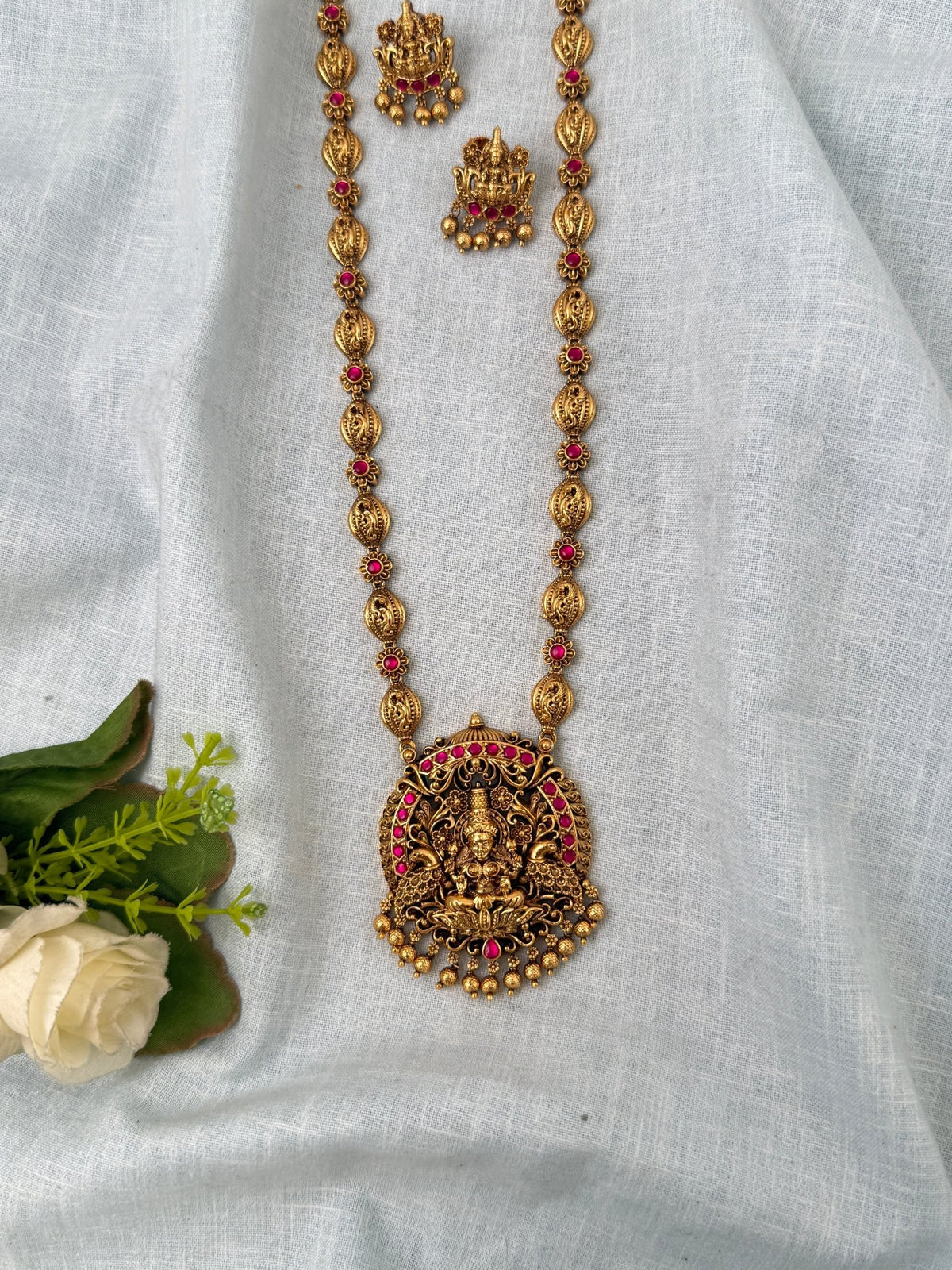 Antique Designer Necklace Lakshmi Pendant Long Set | N1071 - Mahilas