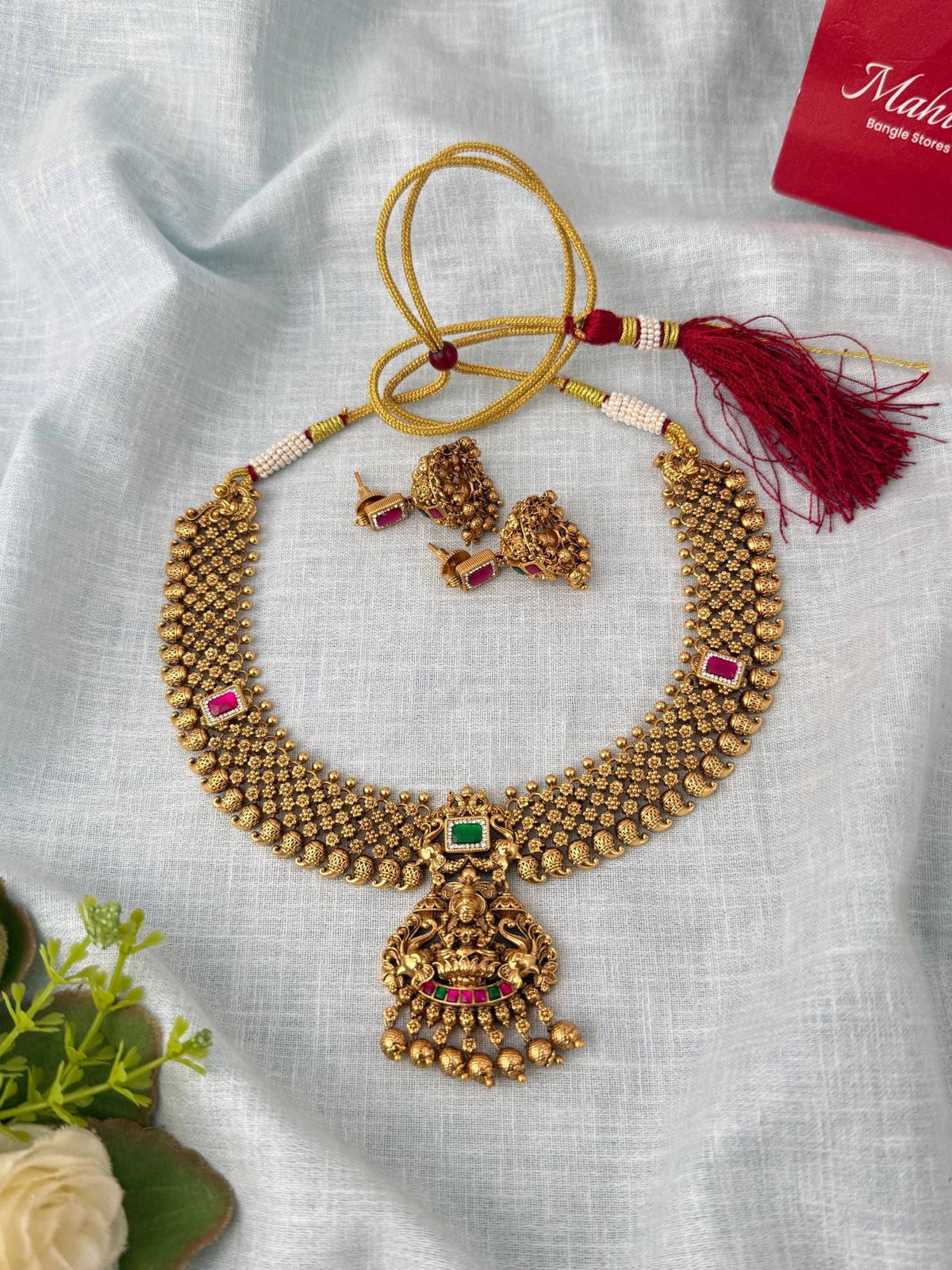 Antique Designer Necklace Lakshmi Pendant Short Set| N1189 - Mahilas