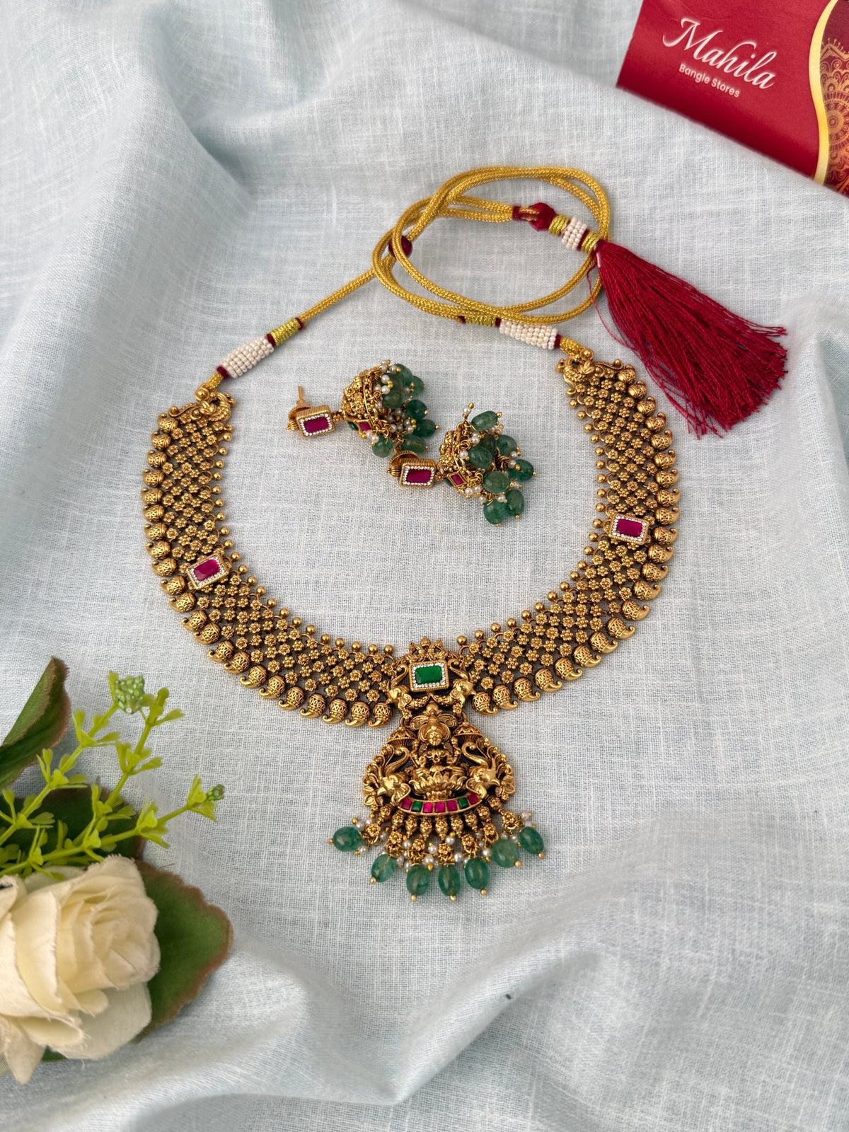 Antique Designer Necklace Lakshmi Pendant Short Set| N1190 - Mahilas