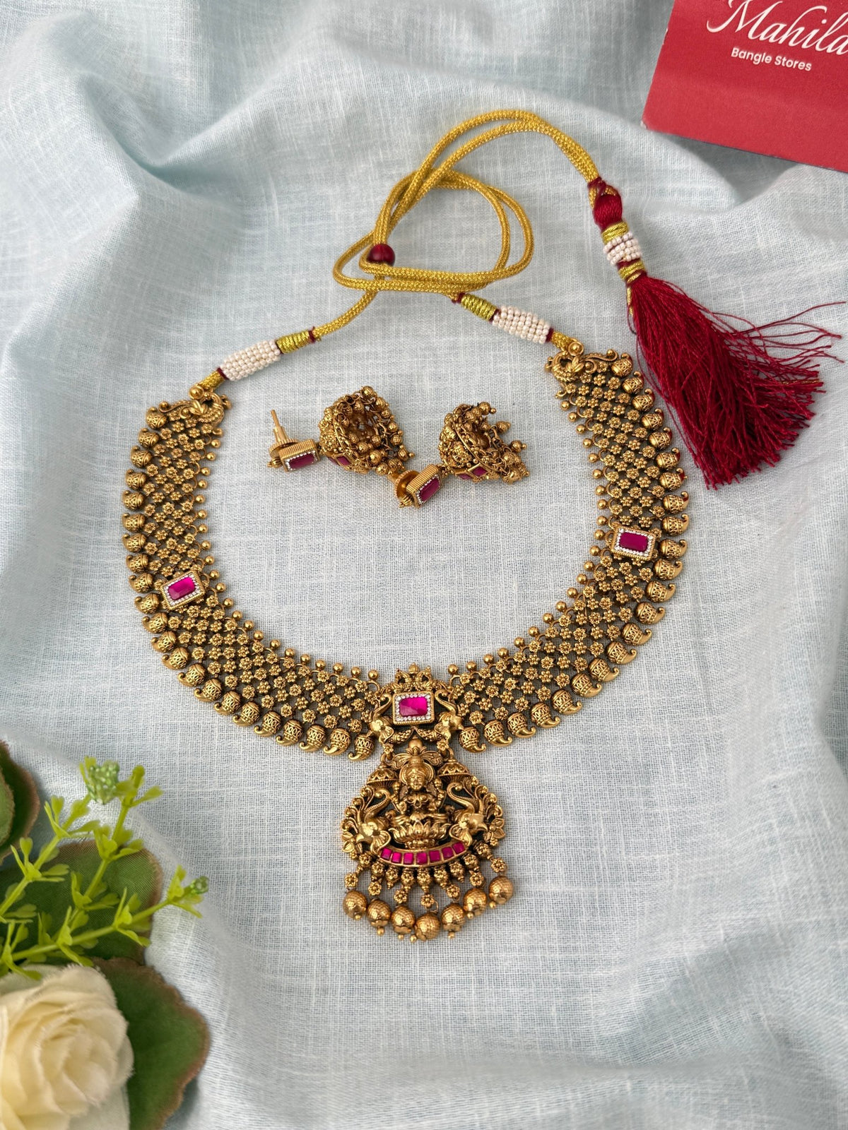 Antique Designer Necklace Lakshmi Pendant Short Set| N1191 - Mahilas