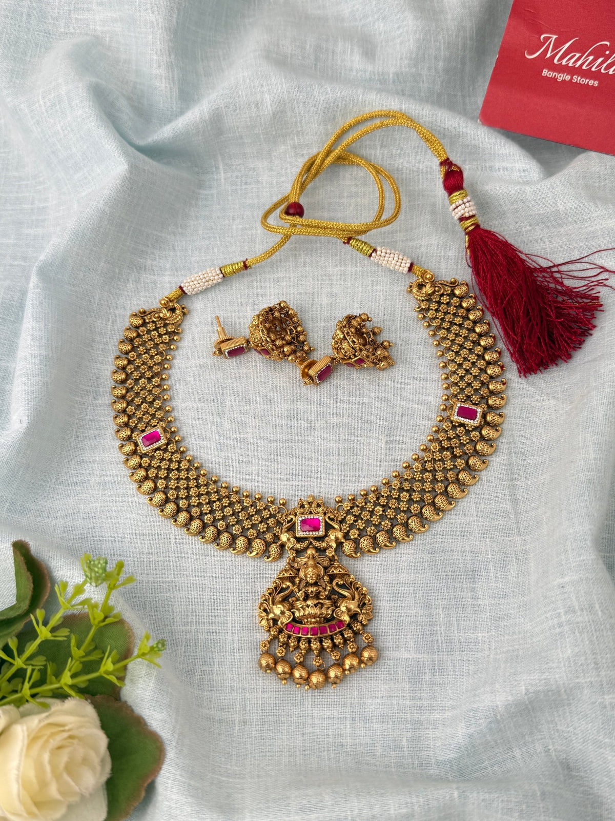 Antique Designer Necklace Lakshmi Pendant Short Set| N1191 - Mahilas