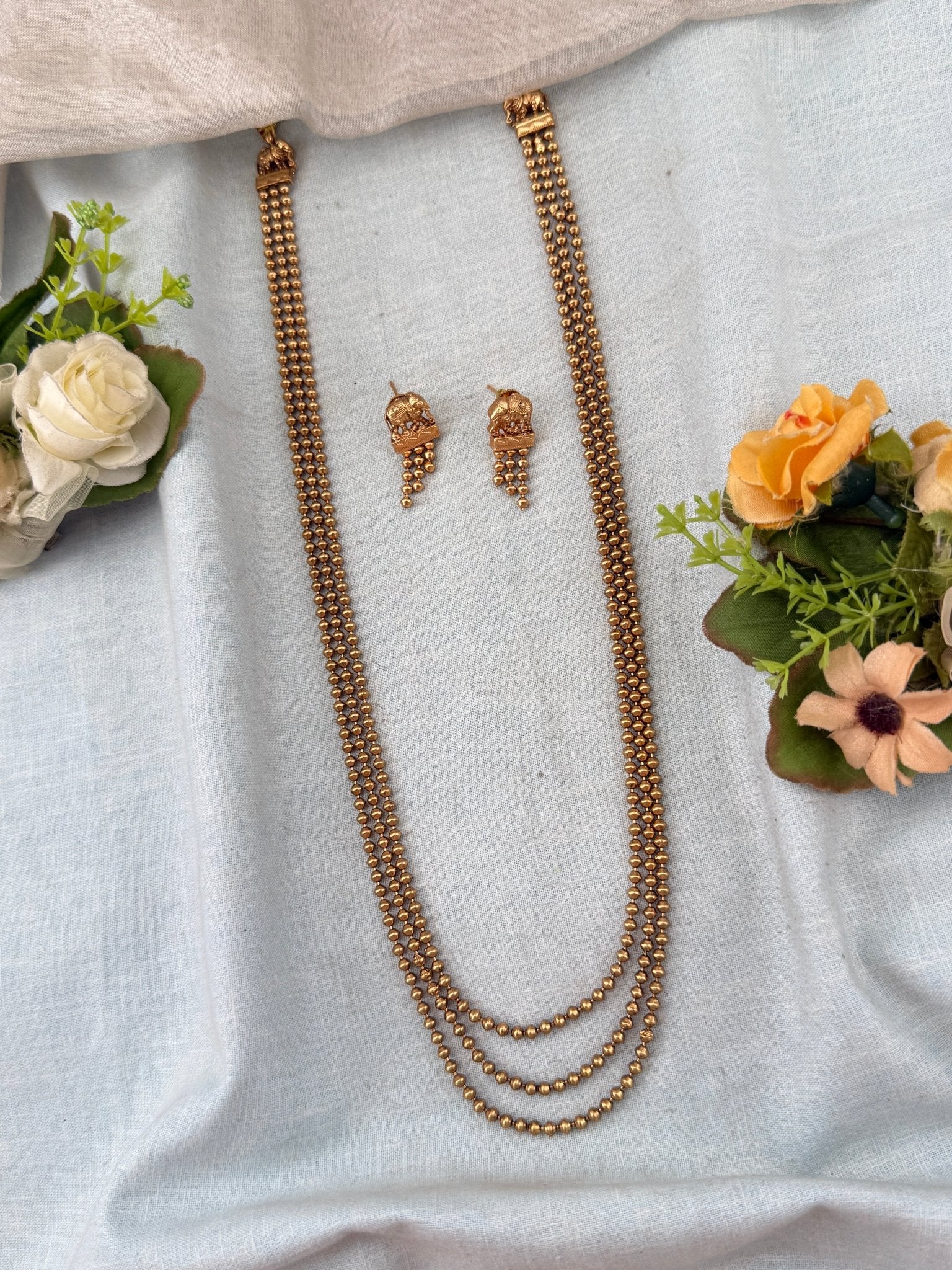 Antique Elephant Layered Long Necklace Set | No160 - Mahilas