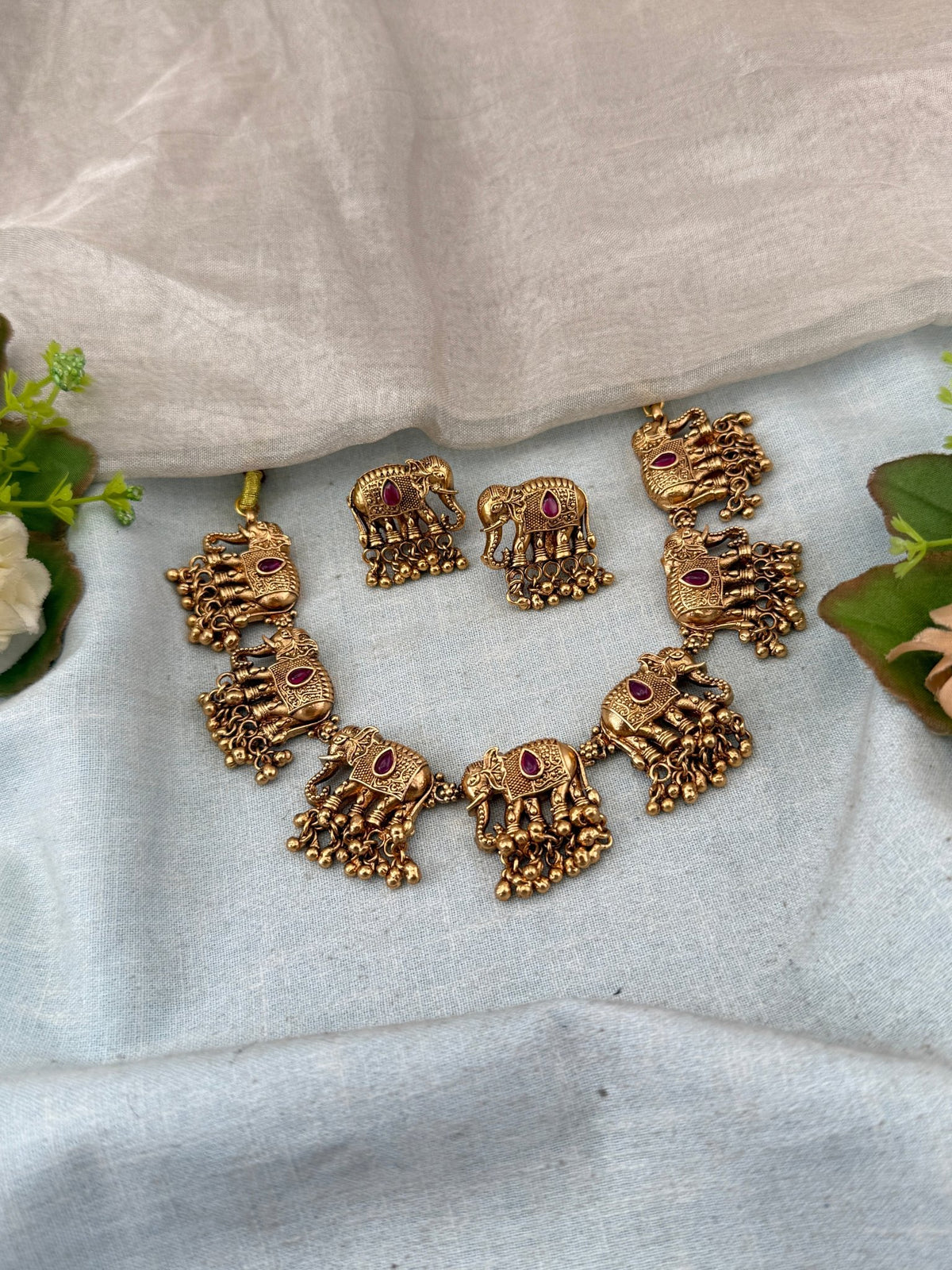 Antique Elephant Necklace Gejje Set | N0249 - Mahilas