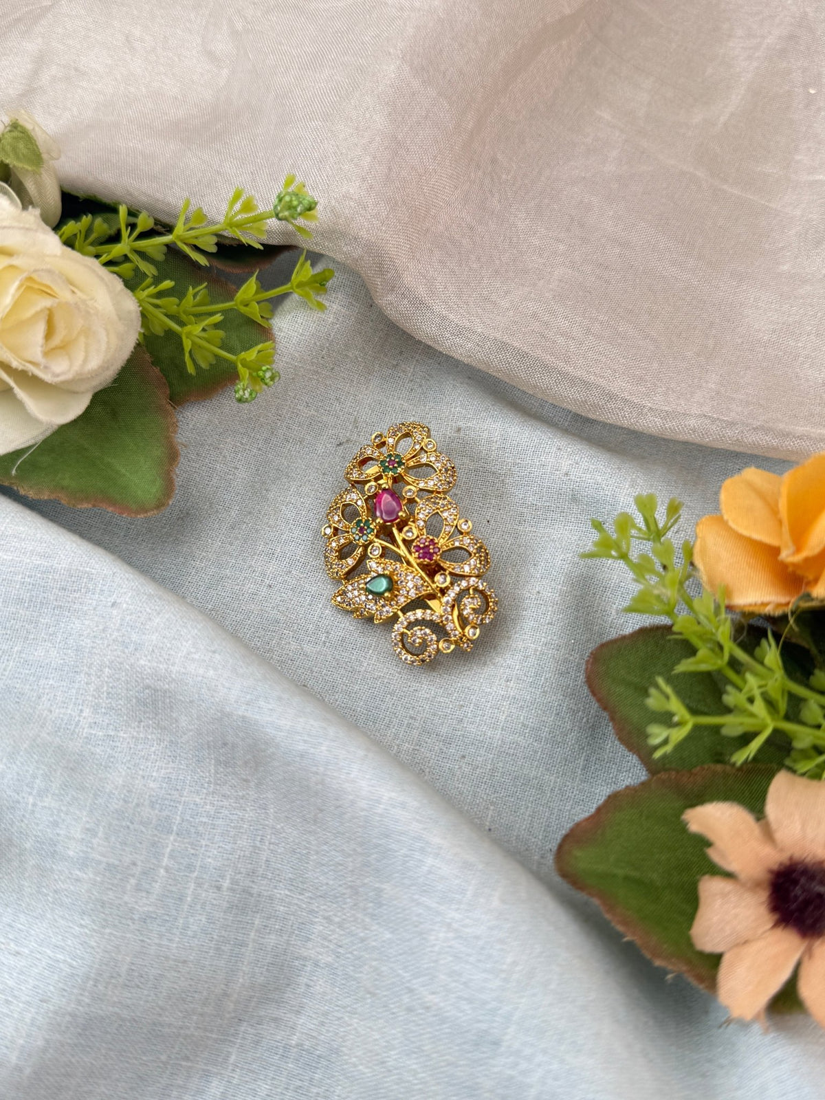 Antique Flower Design Saree Pin | 015 - Mahilas