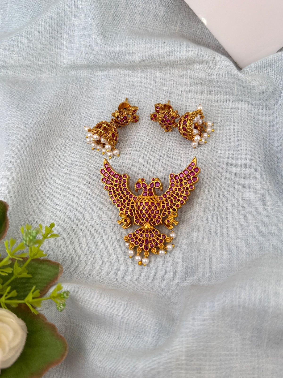 Antique Gandaberunda Pendant With Earings | P0082 - Mahilas