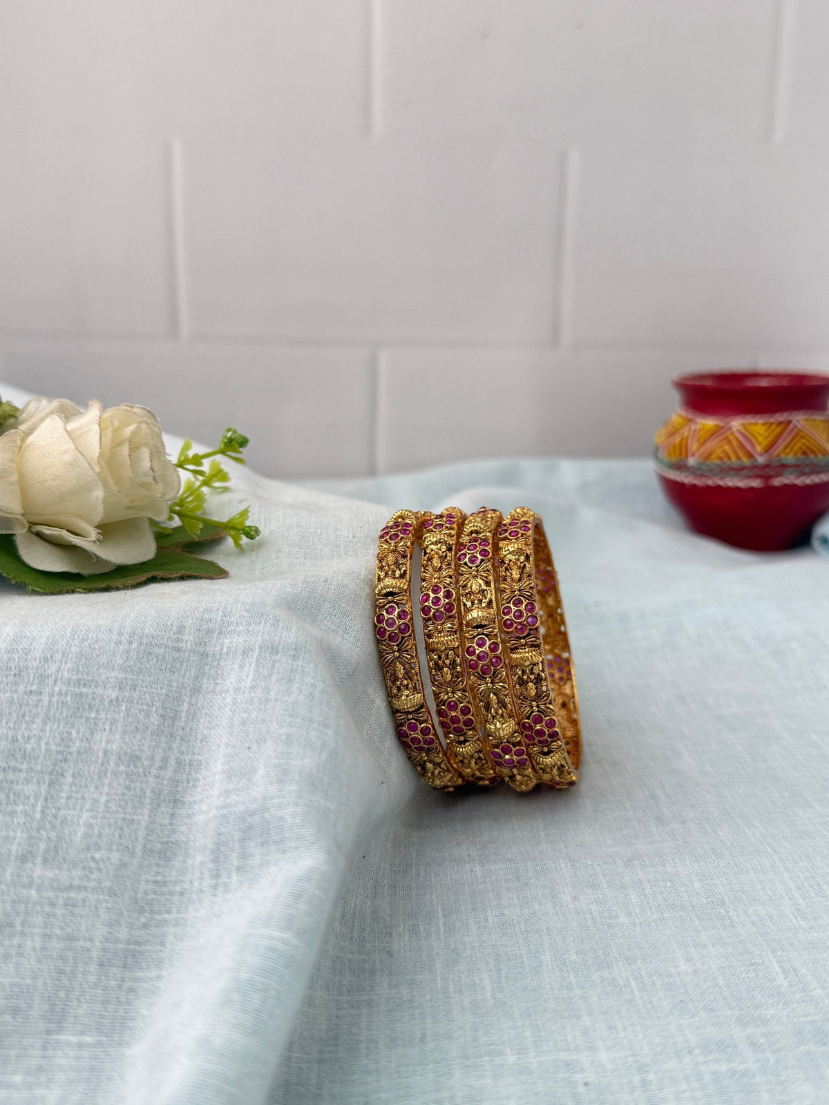 Antique Gold Like Lakshmi Bangles |Set Of 4| B0423 - Mahilas
