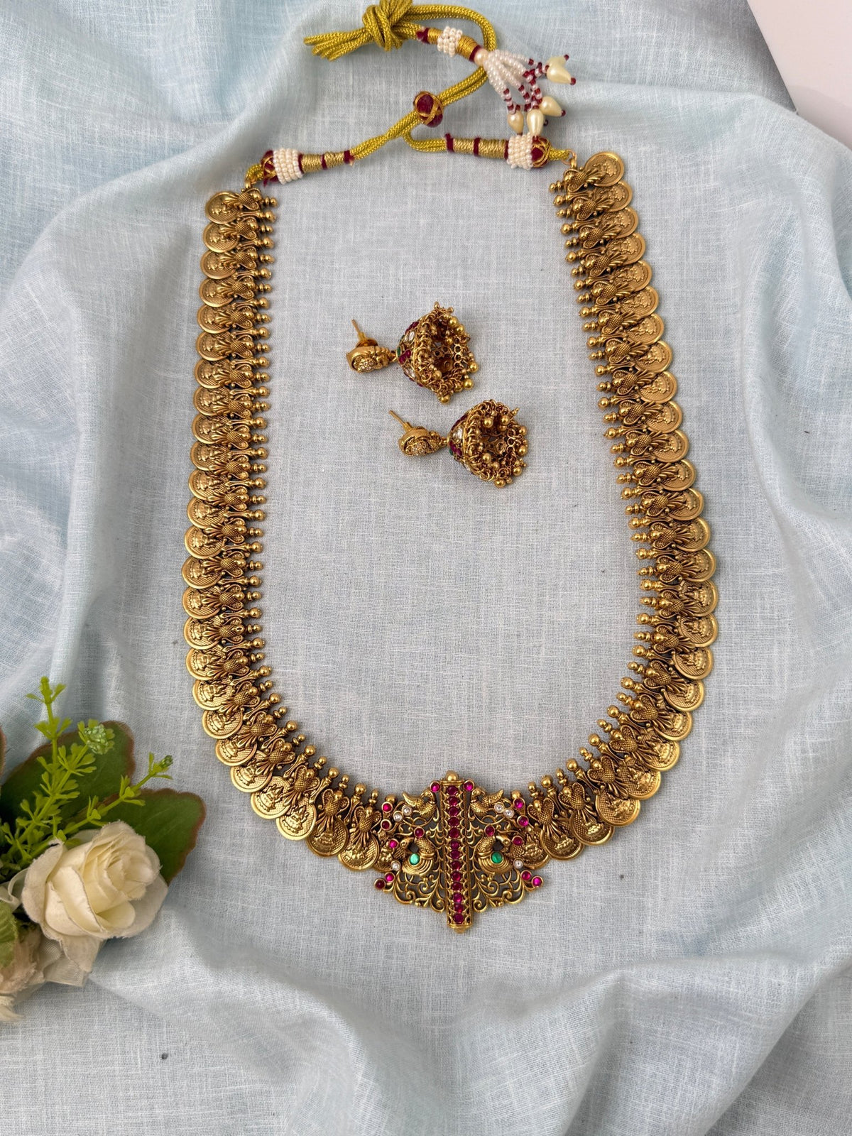 Antique Grand Lakshmi Kaasu Necklace Premium Long Set | N1020 - Mahilas
