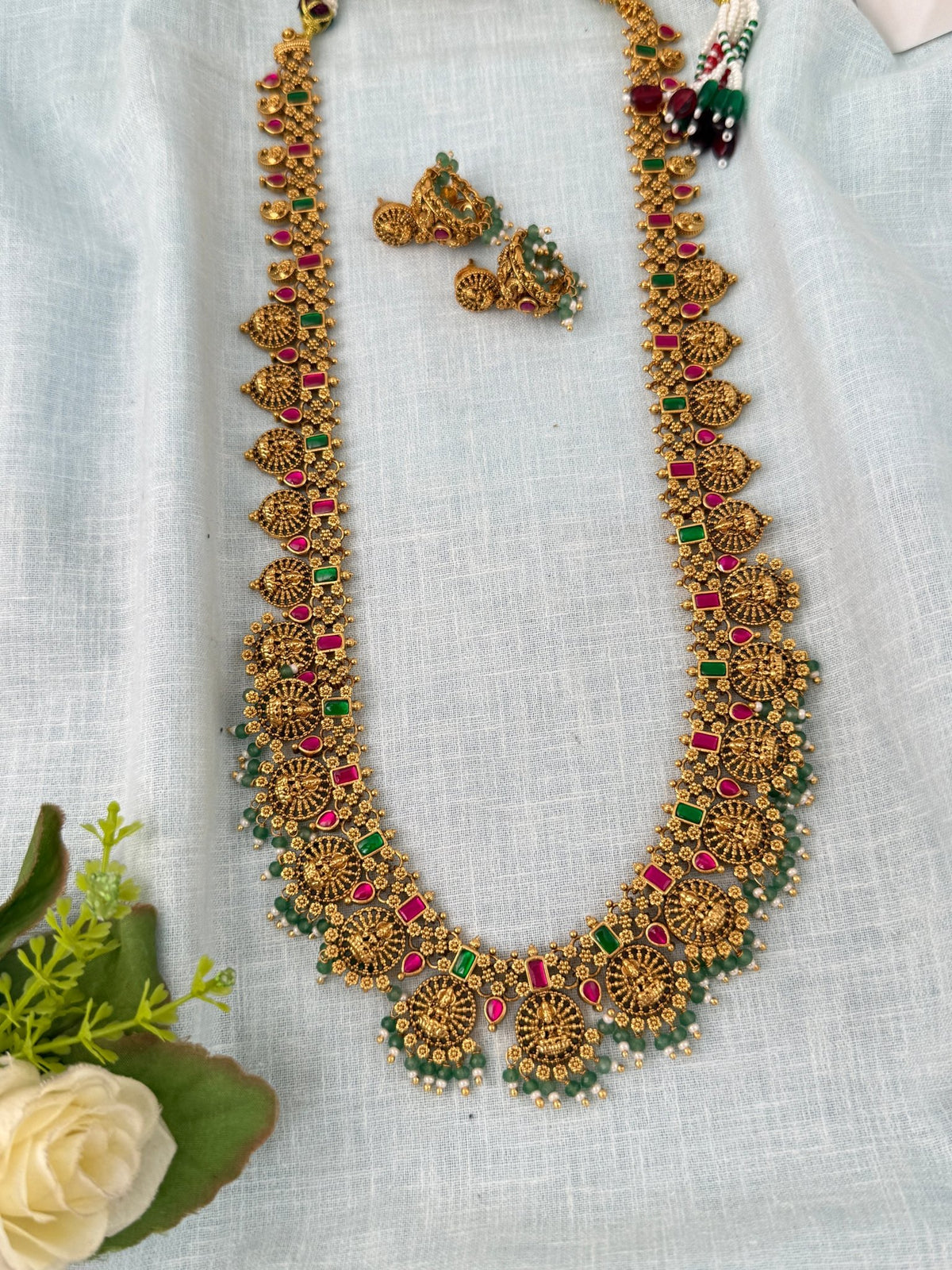 Antique Grand Lakshmi Necklace Premium Long Set | N1118 - Mahilas