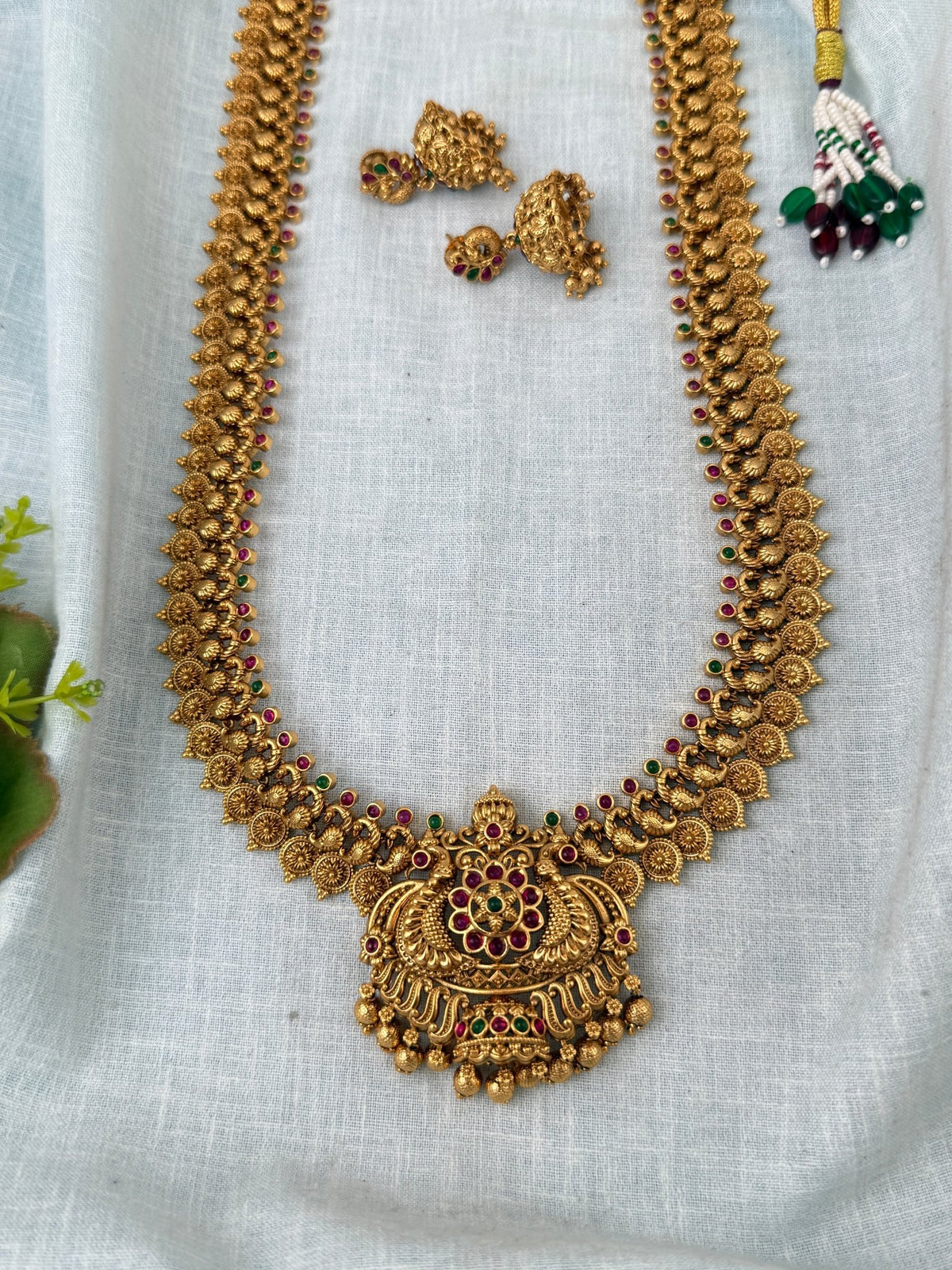 Antique Grand Neacklace Kaasu With Peacock Premium Long Set | N1122 - Mahilas
