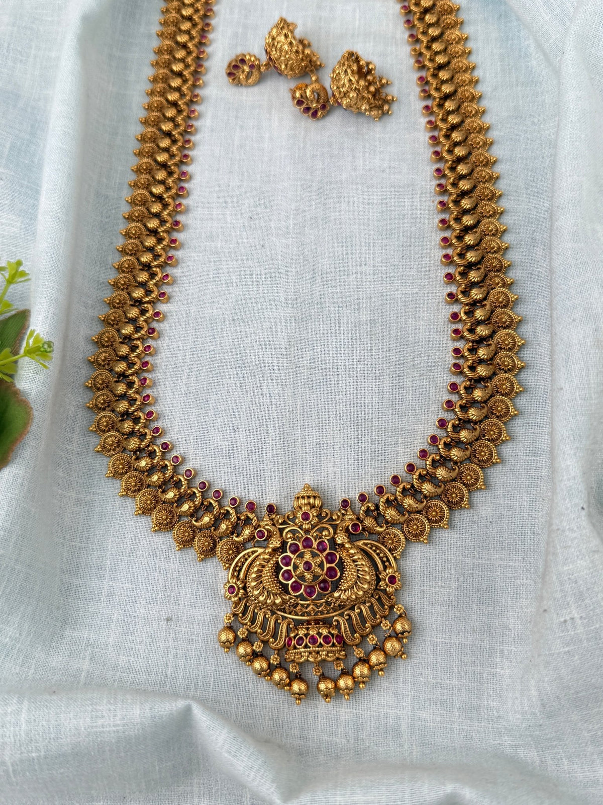 Antique Grand Neacklace Kaasu With Peacock Premium Long Set | N1123 - Mahilas