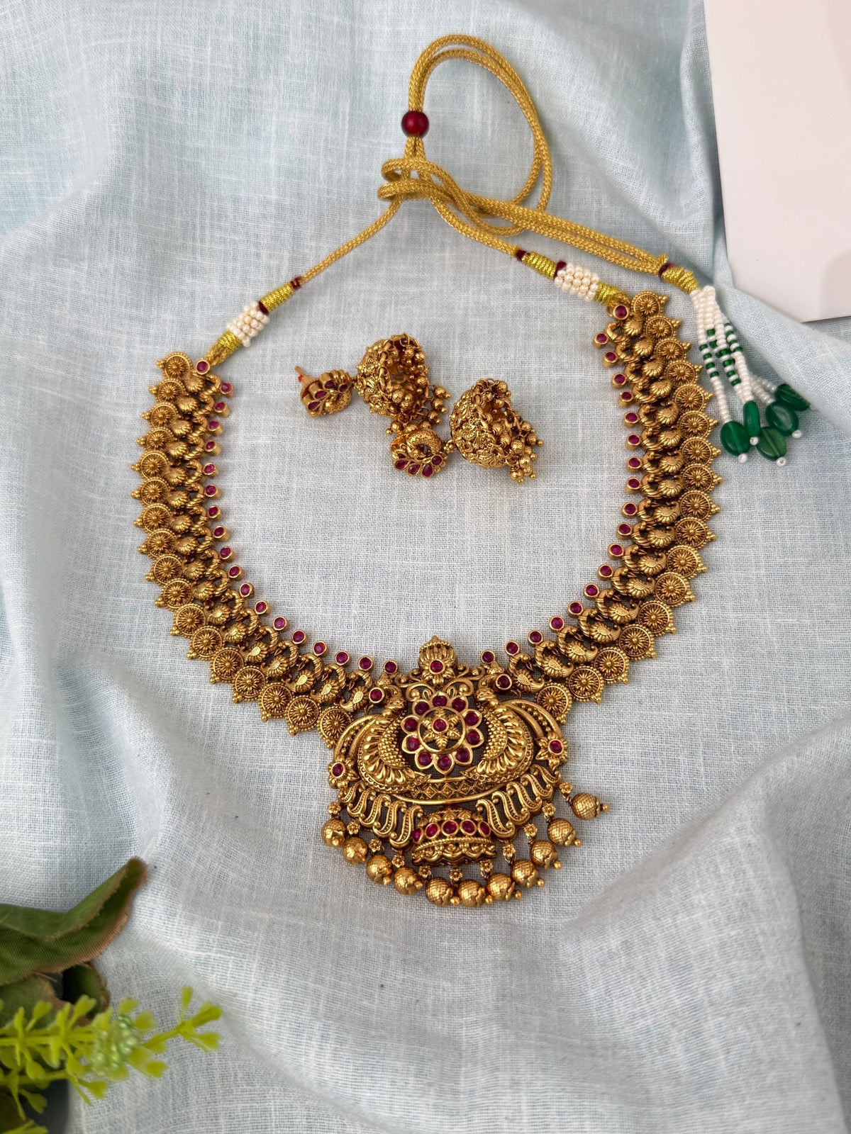 Antique Grand Neacklace Kaasu With Peacock Premium Short Set | N1121 - Mahilas