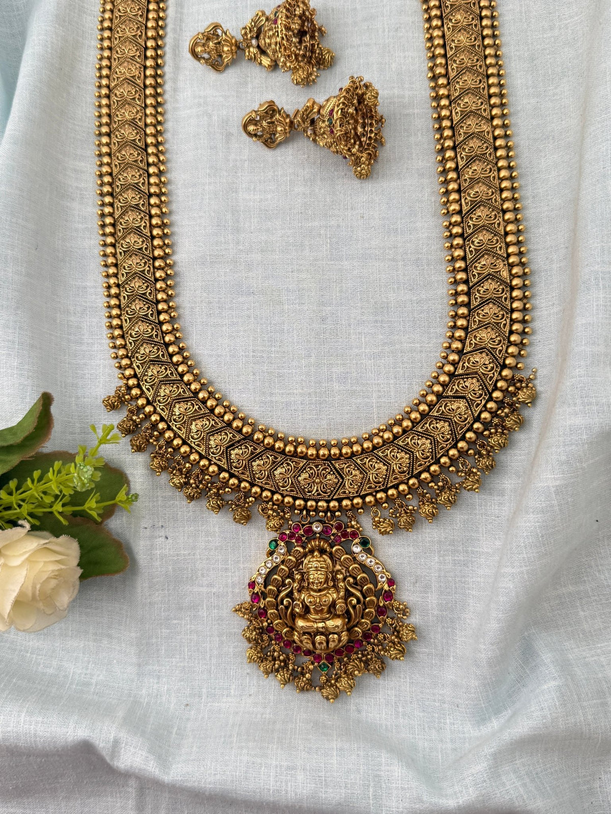 Antique Grand Necklace Lakshmi Pendant Long Set| N1311 - Mahilas