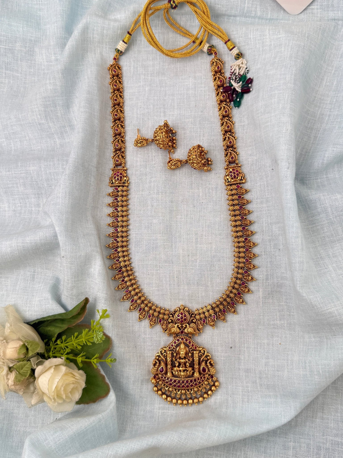 Antique Grand Necklace Lakshmi Pendant Premium Long Set | N0902 - Mahilas