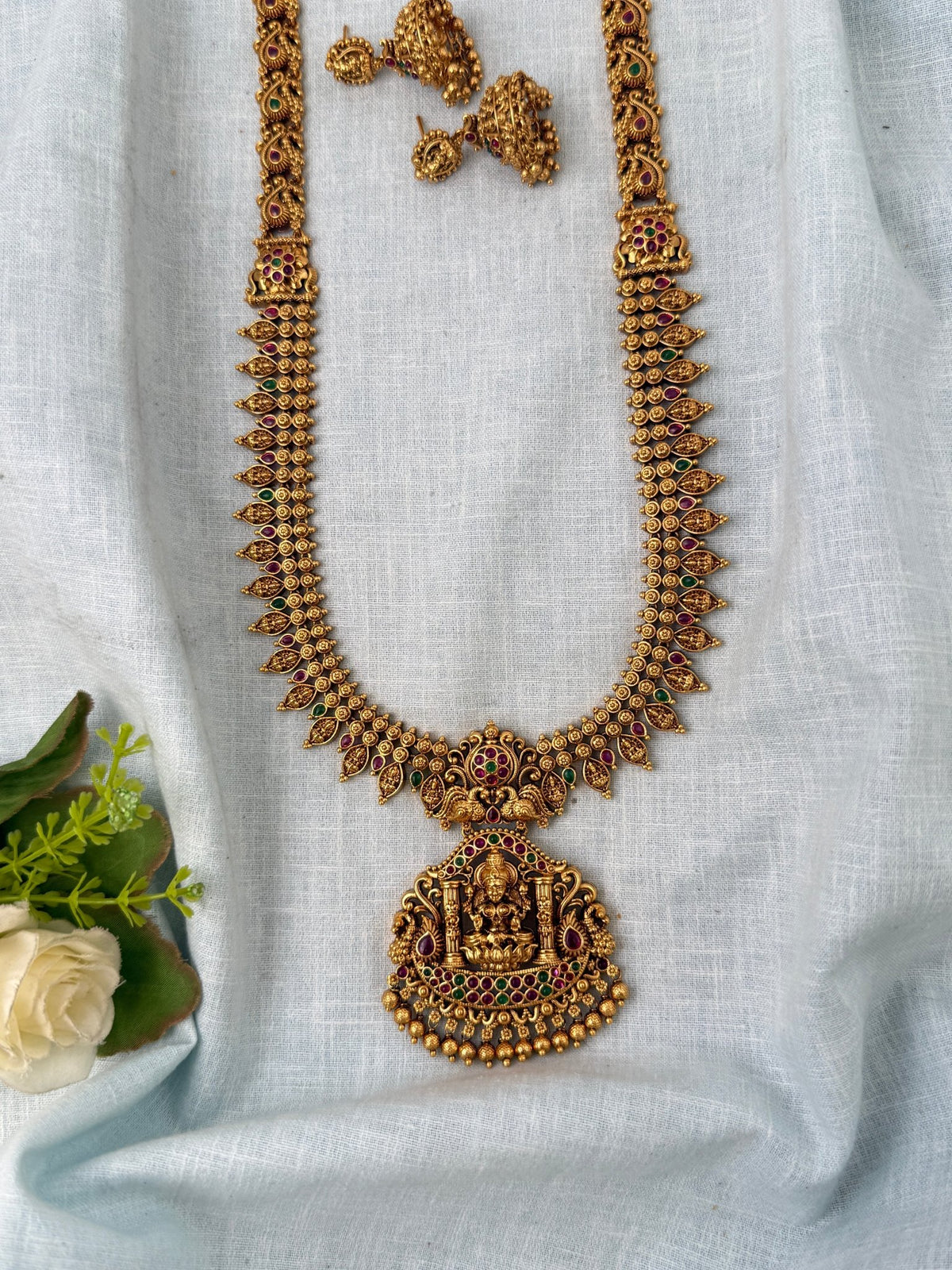 Antique Grand Necklace Lakshmi Pendant Premium Long Set | N0903 - Mahilas