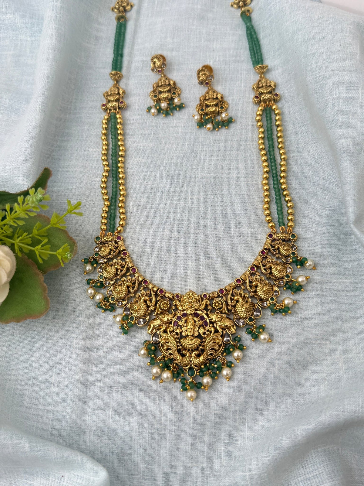 Antique Grand Necklace Srinivasa Pendant Long Set| N1220 - Mahilas