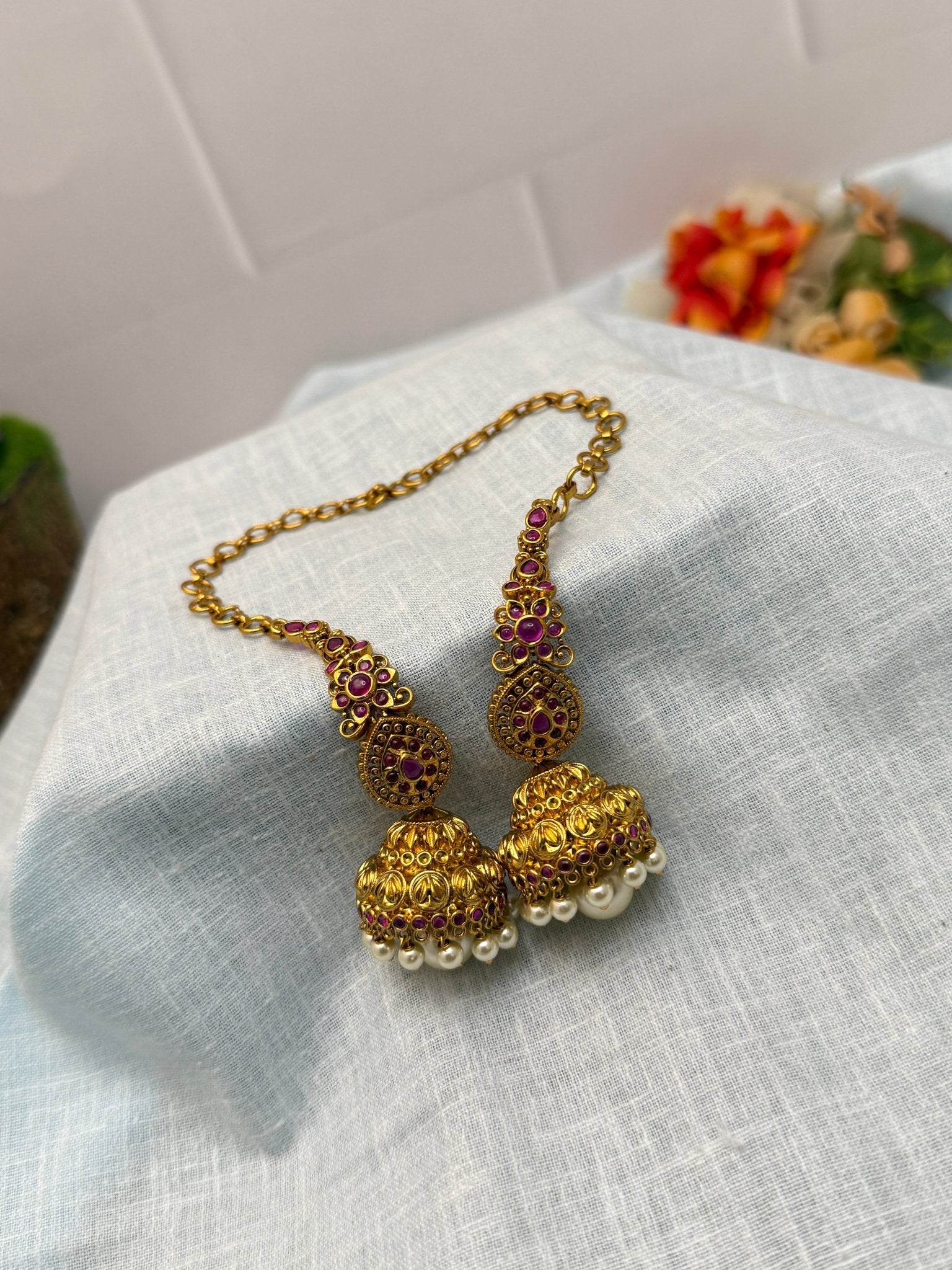 Antique Jhumka With Maatal 0155 - Mahilas