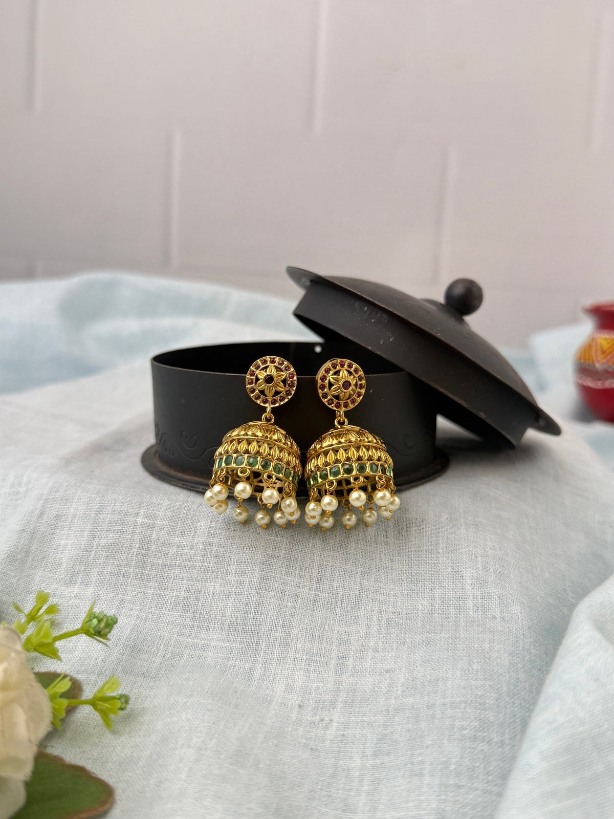 Antique Jhumkas Earrings| E0572 A - Mahilas