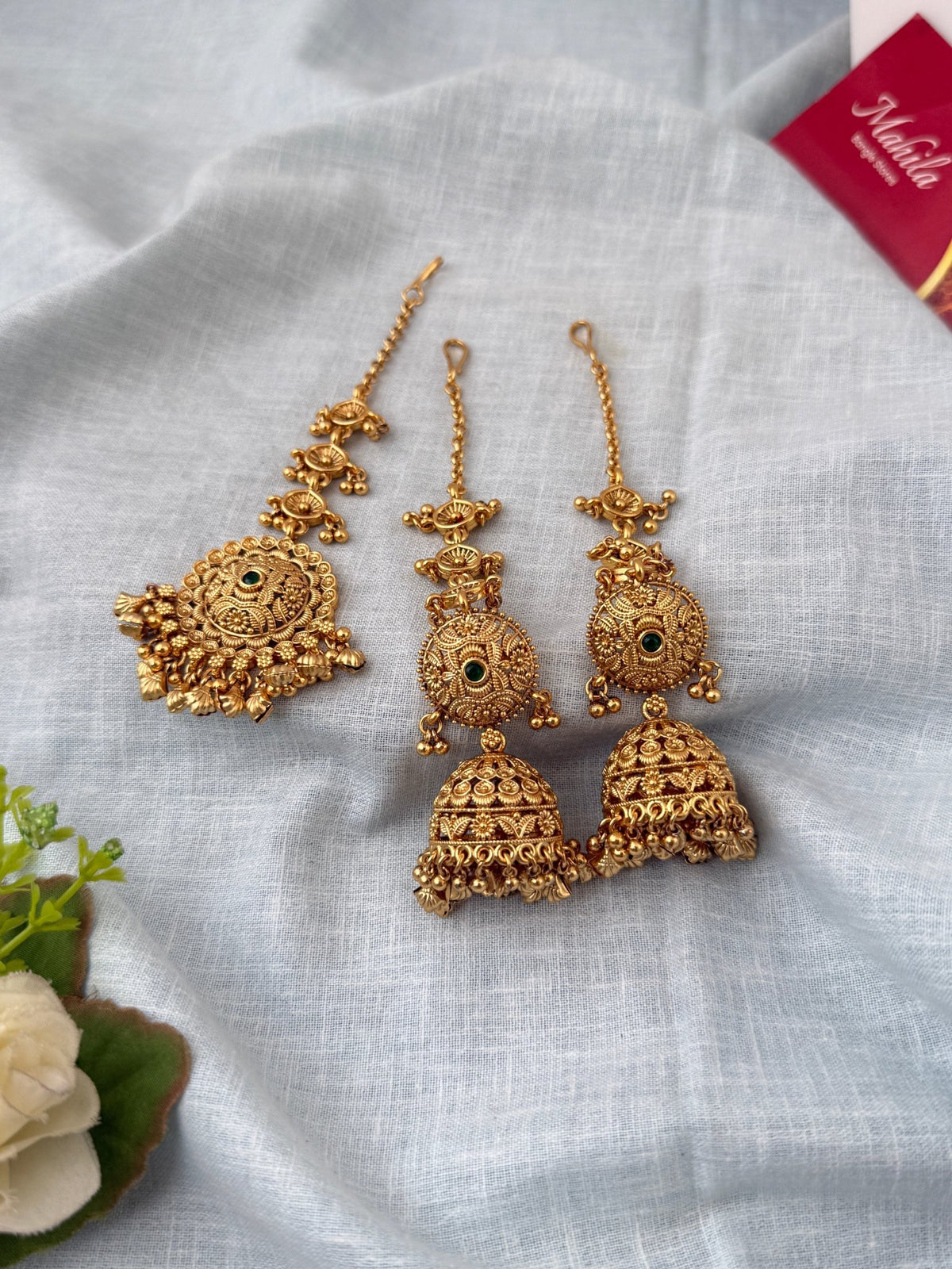 Antique Jhumkas Earrings With Maatal And Maang Tikka| E0646 A - Mahilas