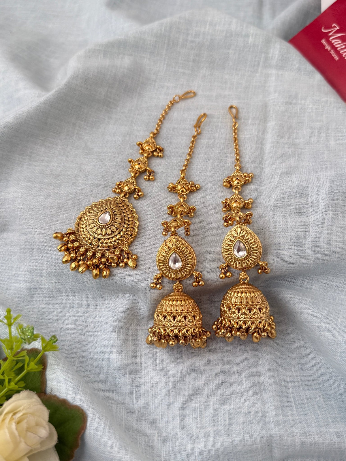 Antique Jhumkas Earrings With Maatal And Maang Tikka| E0654 - Mahilas