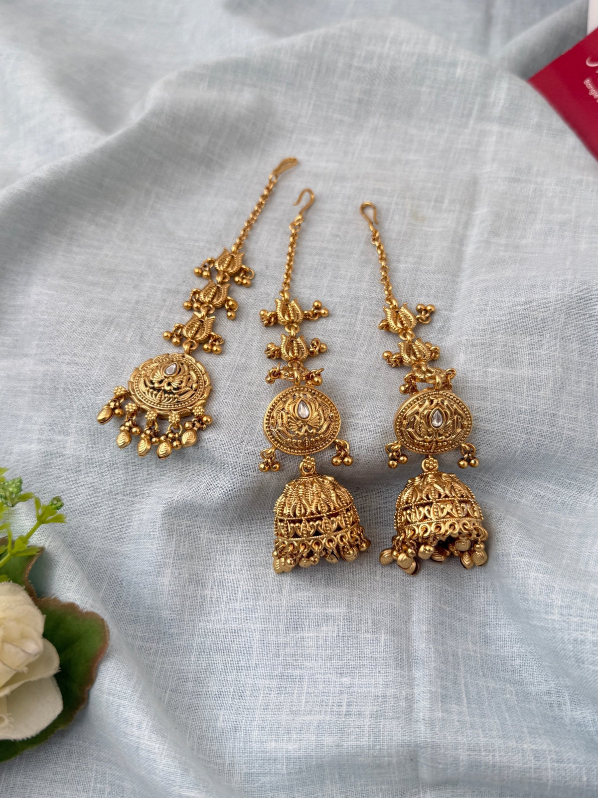 Antique Jhumkas Earrings With Maatal And Maang Tikka| E0660 - Mahilas