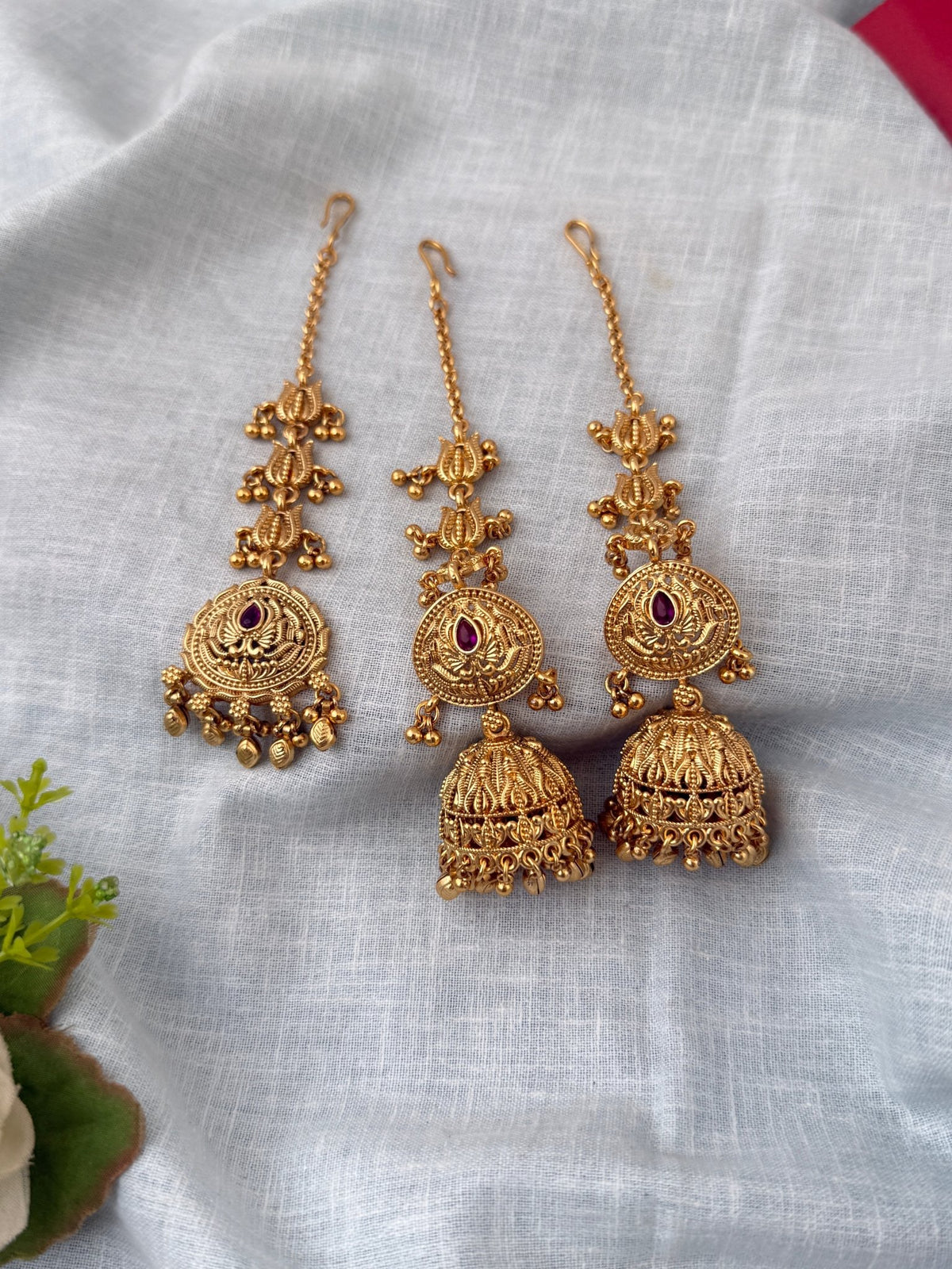 Antique Jhumkas Earrings With Maatal And Maang Tikka| E0663 - Mahilas