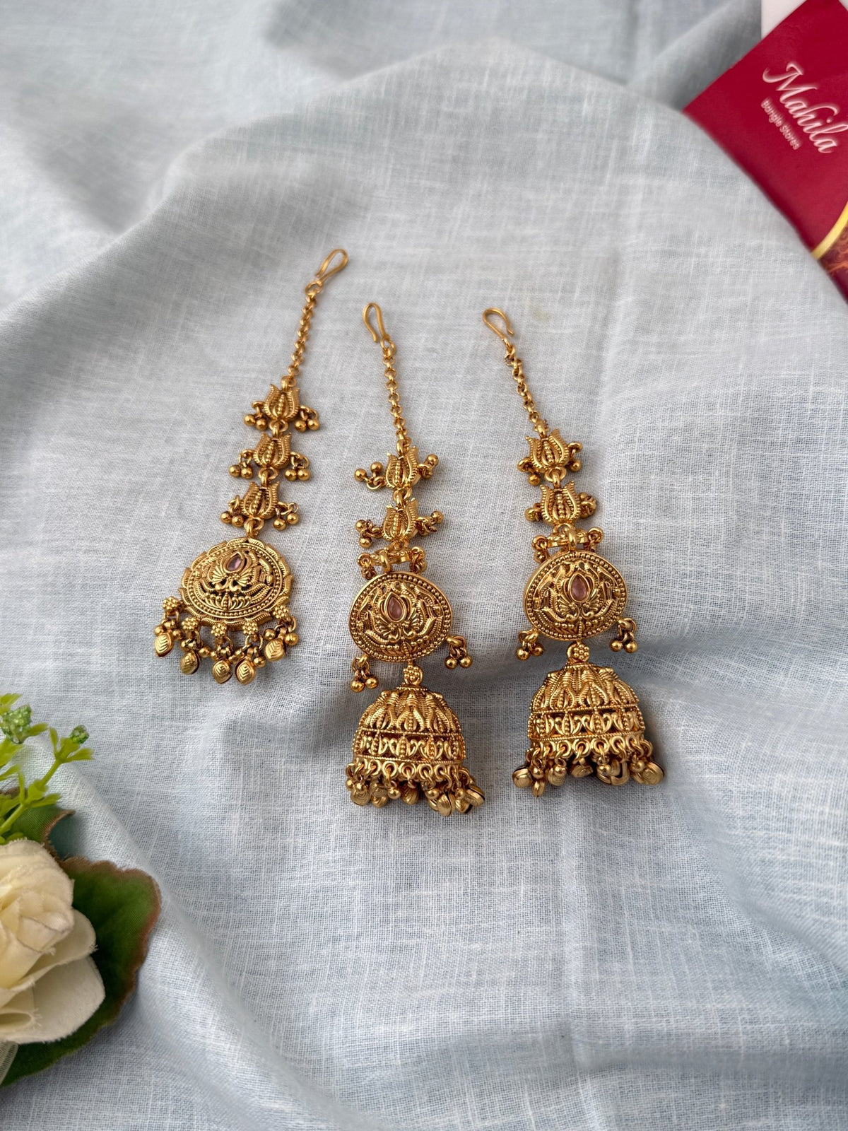 Antique Jhumkas Earrings With Maatal And Maang Tikka| E0665 - Mahilas