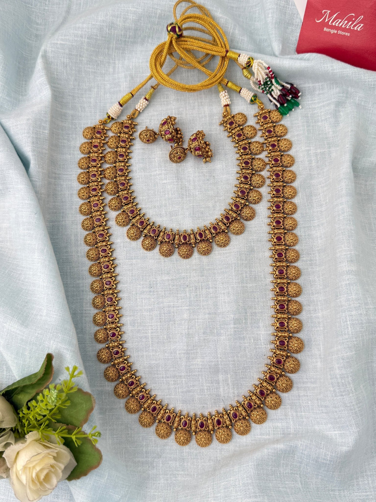 Antique Kaasu Necklace Semi Bridal Necklace Set| N1172 - Mahilas
