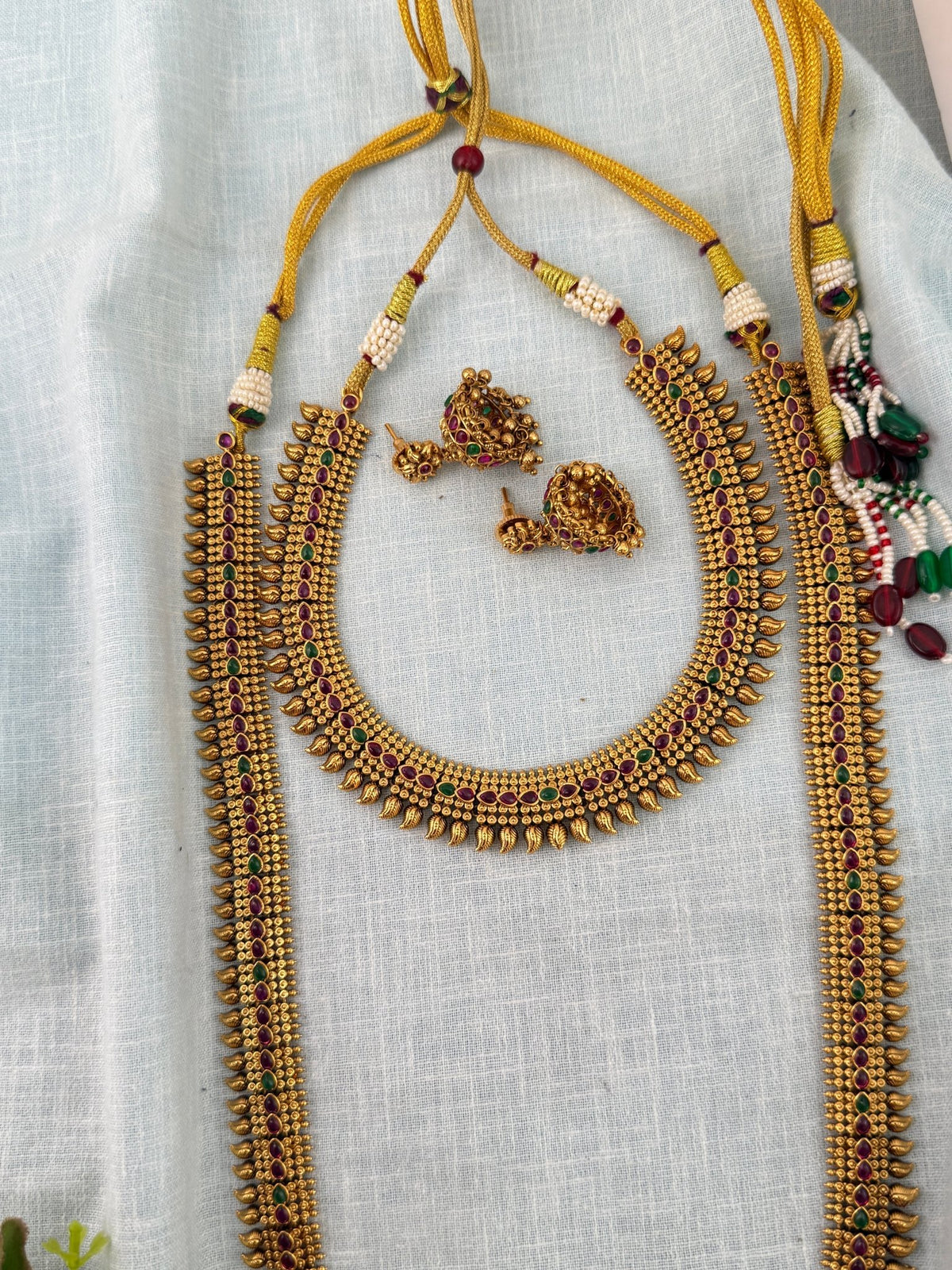 Antique Kaasu Semi Braidal Necklace Premium Set | N1129 - Mahilas