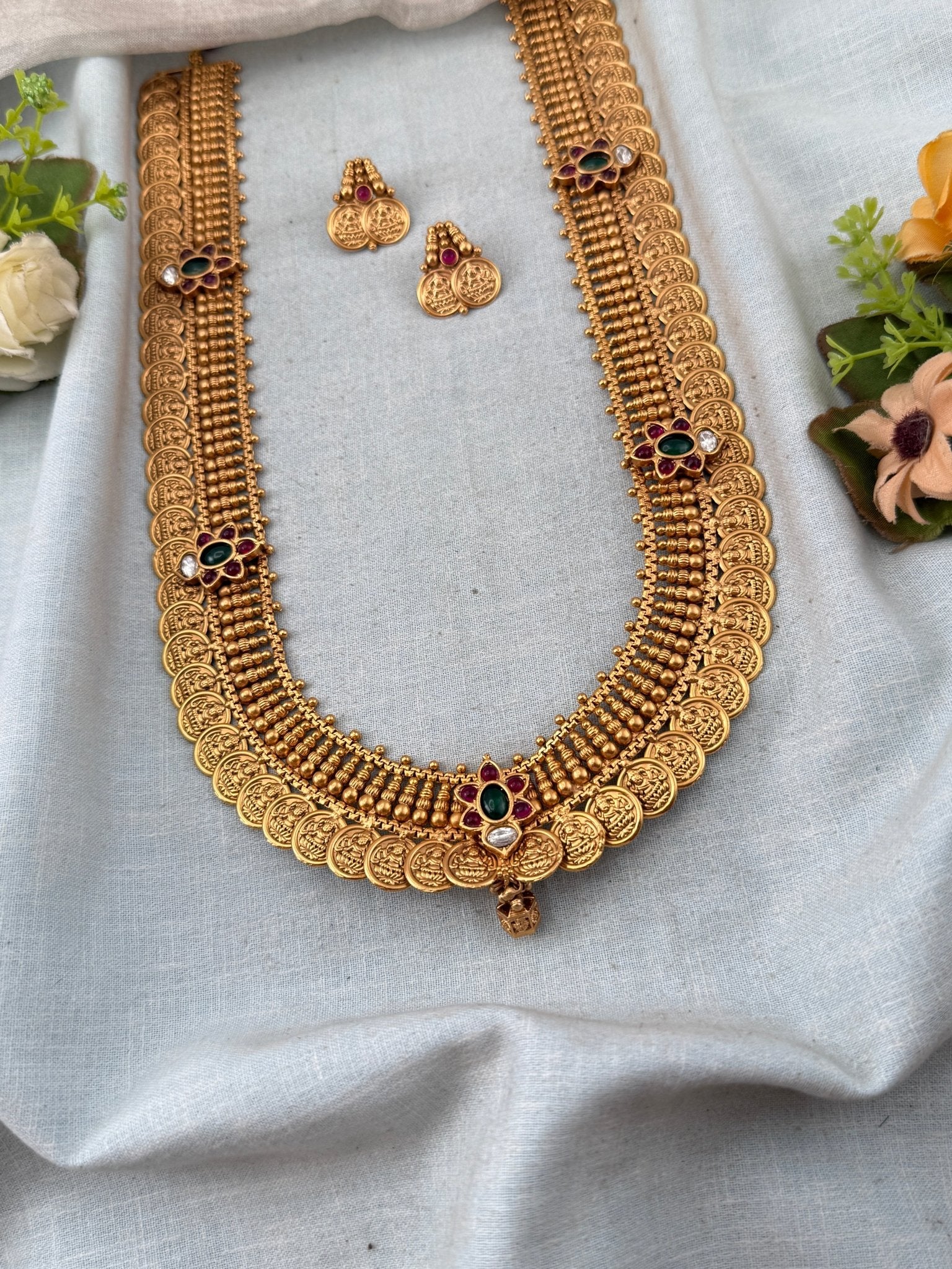 Antique Kasu Lakshmi Long Necklace Set | No246 - Mahilas