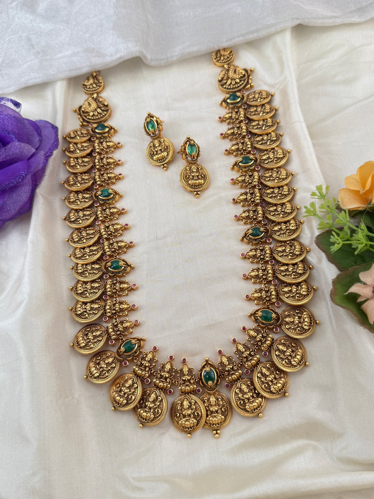 Antique Kasu Mid Long Necklace Set | 277 - Mahilas
