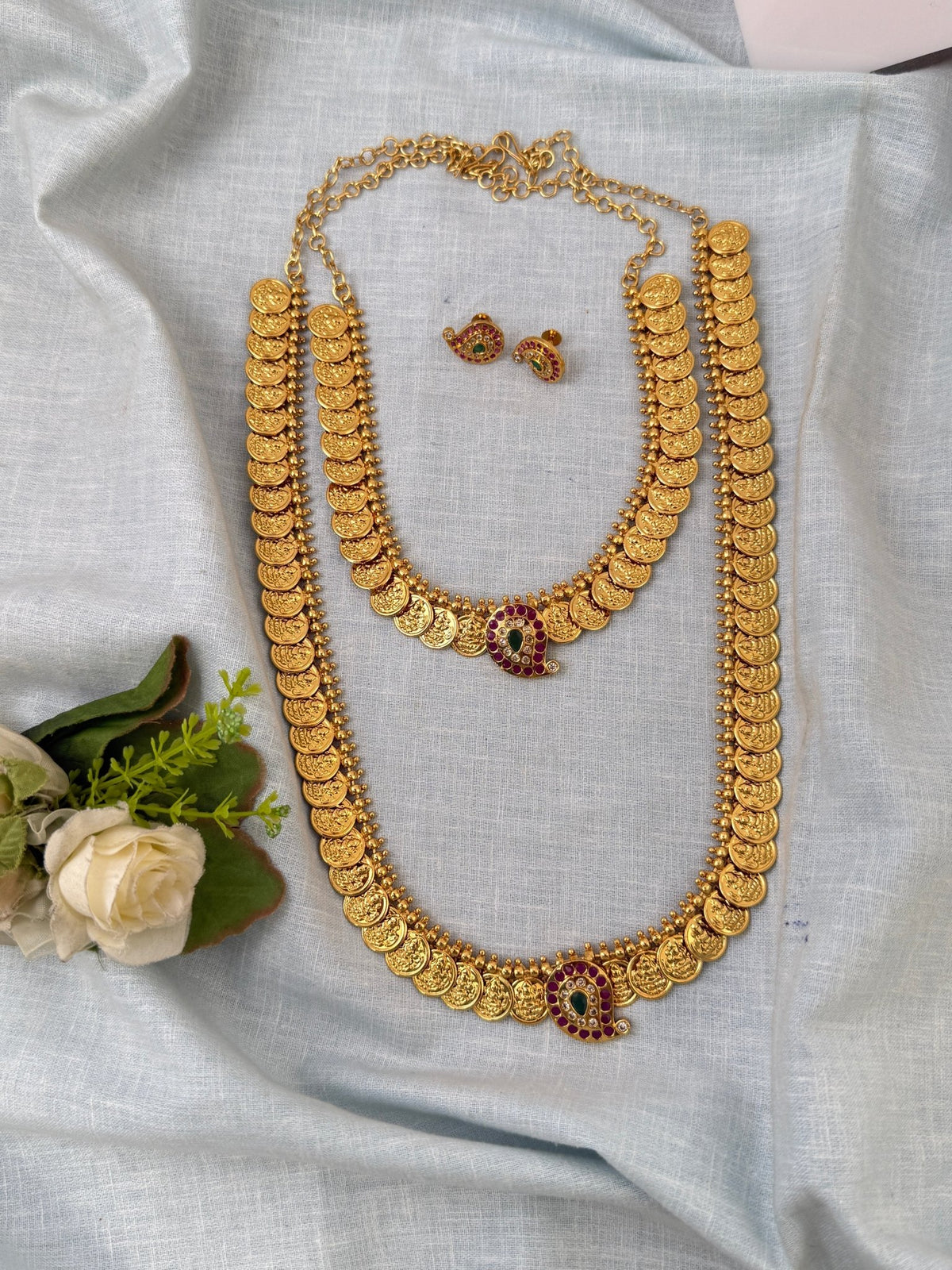 Antique Kasu Semi Bridal Mango Pendant Neacklace Set | N0534 - Mahilas
