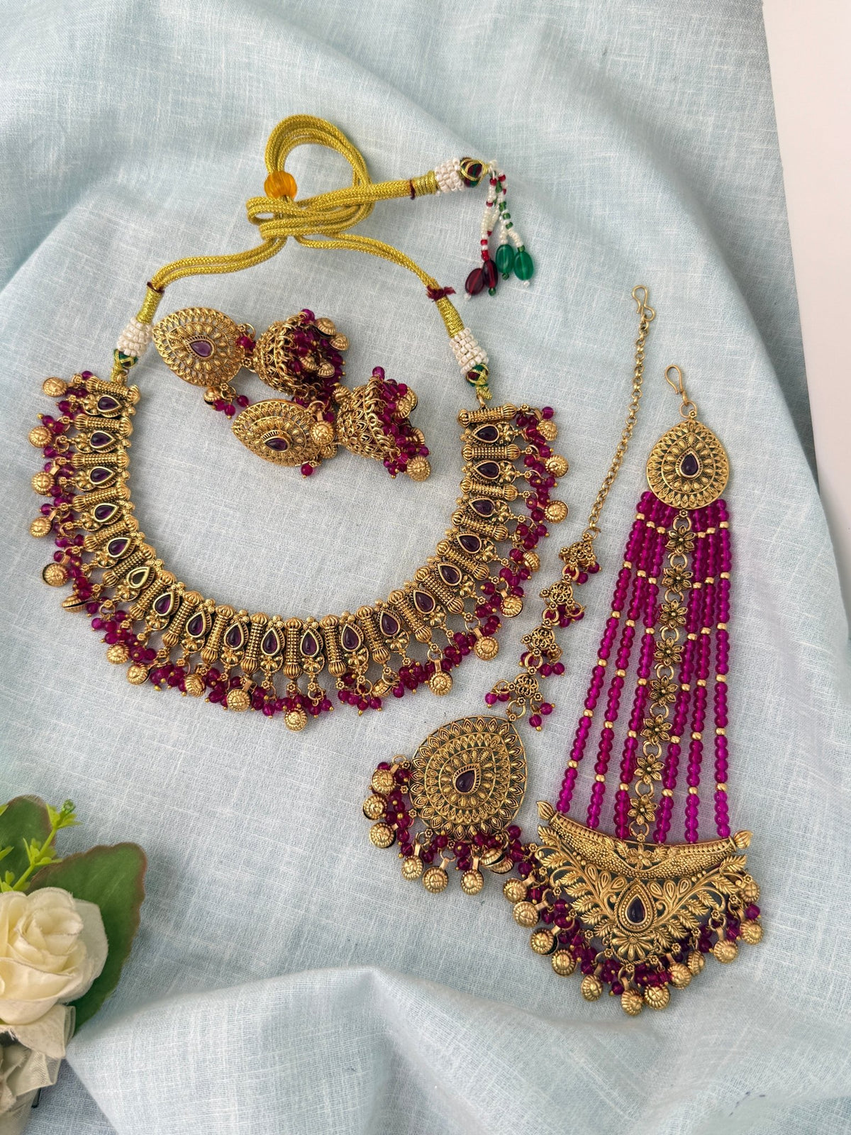 Antique Kundan Necklace With Maatal And Passa Short Set| N1088 - Mahilas