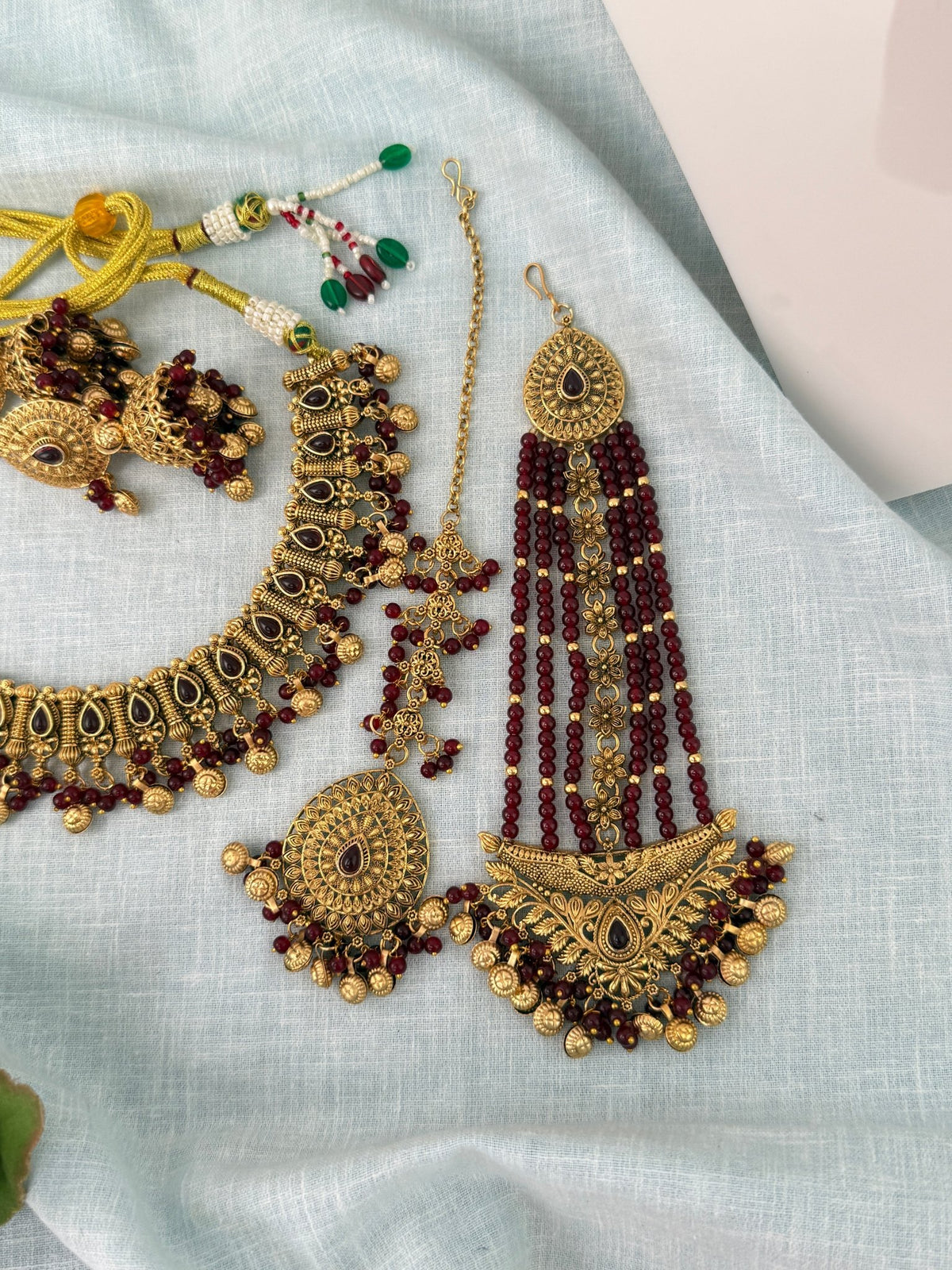 Antique Kundan Necklace With Maatal And Passa Short Set| N1089 - Mahilas