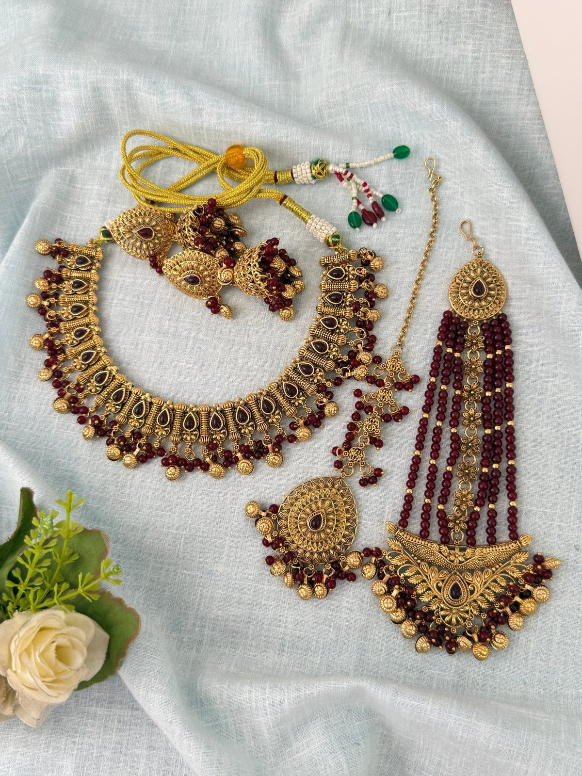 Antique Kundan Necklace With Maatal And Passa Short Set| N1089 - Mahilas